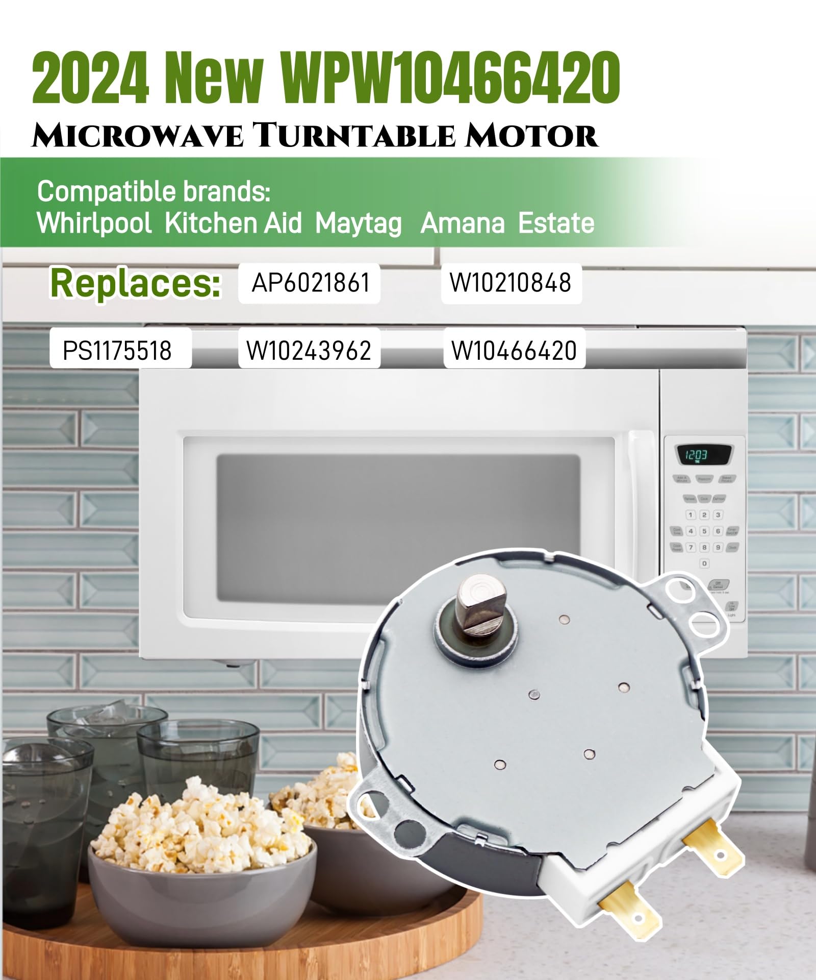 WPW10466420 SM221E Mikrowellen-Drehteller-Motor-Montage, passend für Whirlpool-Mikrowelle, ersetzt W10210848, W10243962, W10466420, AP6021861, PS11755189