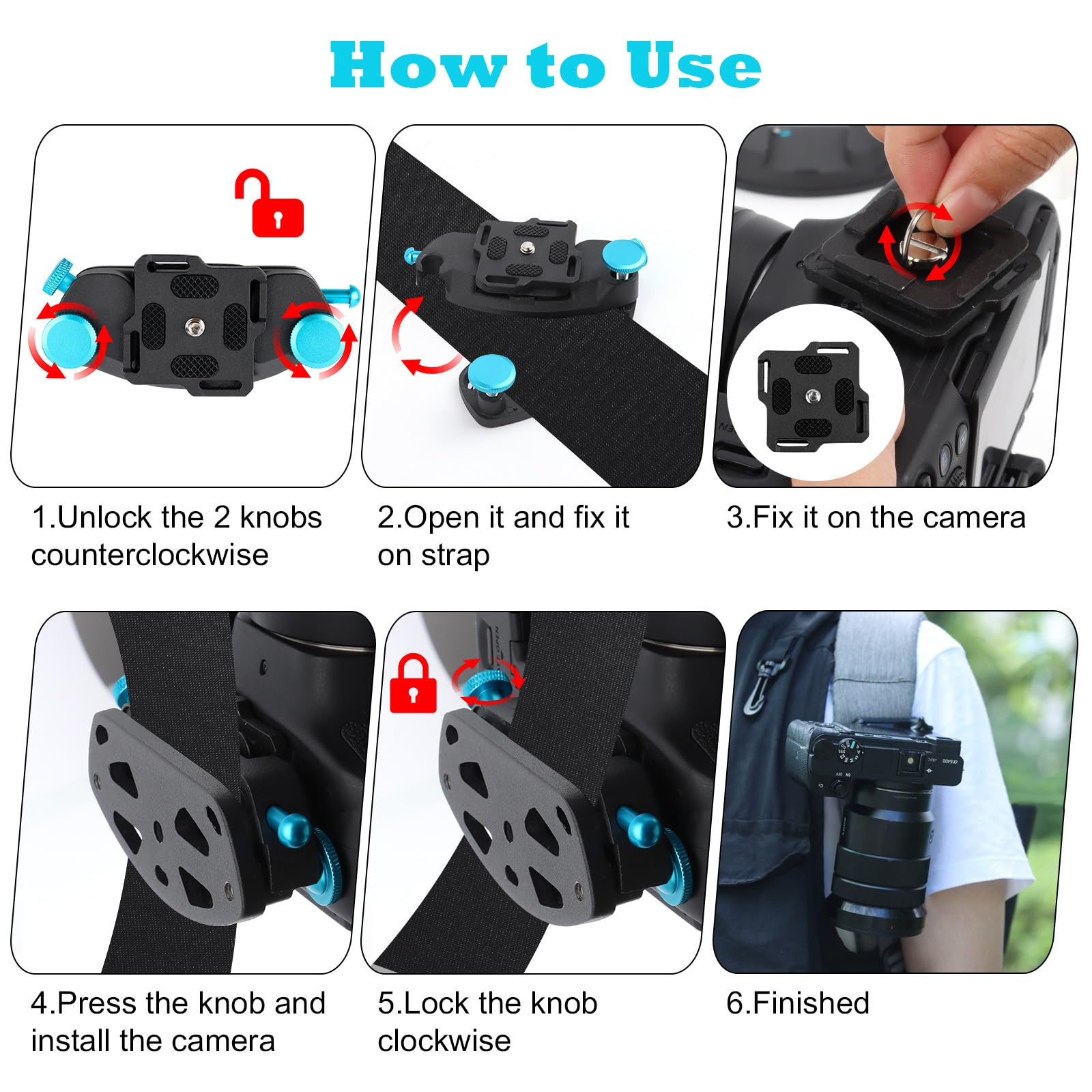 Koolehaoda QB-1 Clip Pour Appareil Photo, Montage Sur Bandoulière Ou