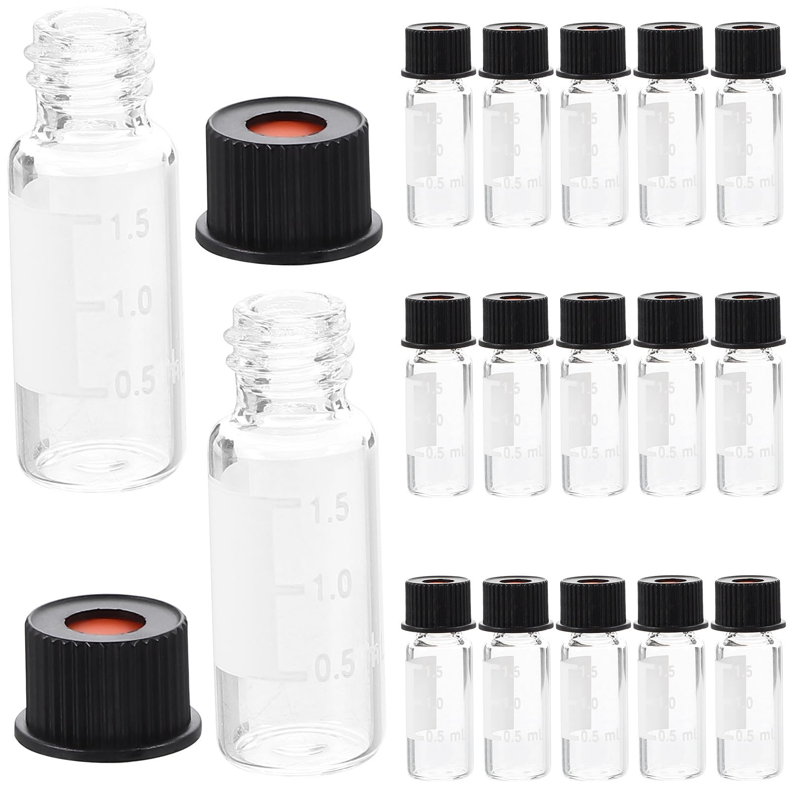 100 Frascos de Muestra Boca Roscada de Material Sintético, Sellado Hermético y Capacidad de 2ml para Aceites Esenciales y Cosméticos