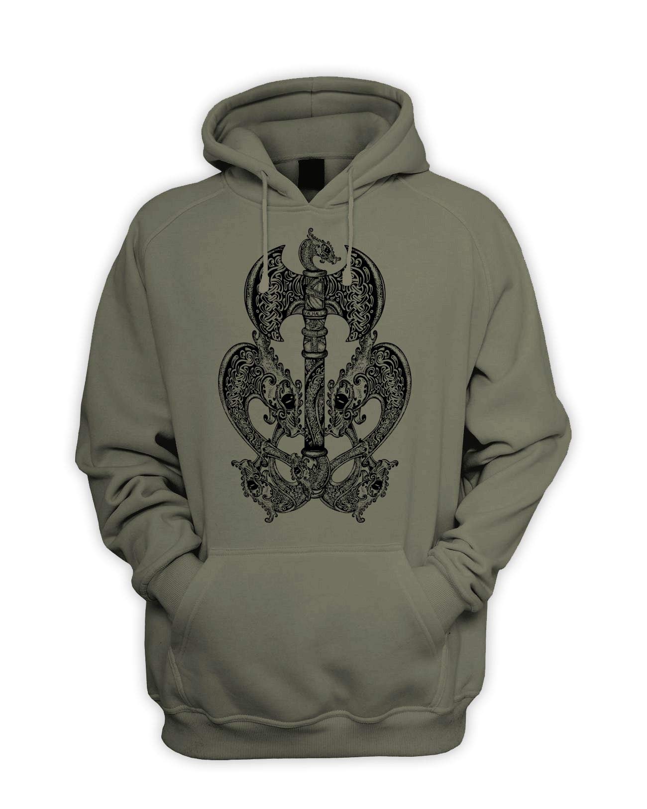 Tribal T-Shirts Celtic Axe with Dragons Design Tattoo Hipster Men's Pouch Pocket Hoodie Hooded Sweatshirt (Large, Khaki)