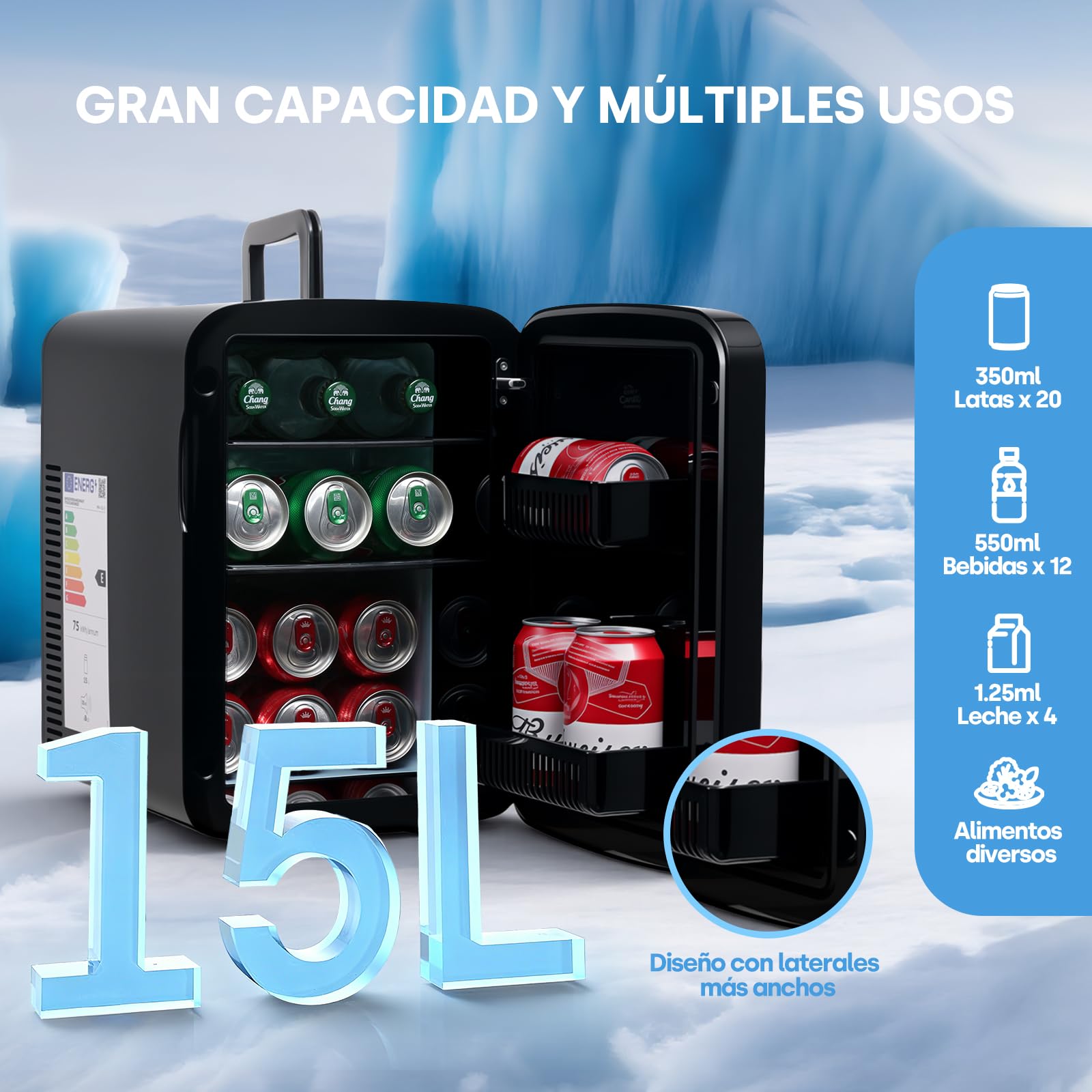 Enventor 15L/20 Latas Nevera Pequeña Negro, Mini Frigorifico con Enfriador y Calentador, Nevera Portatil con Alimentación 12V/220V, Mini Nevera para Habitacion, Oficina, Coche, Frutas y Bebidas