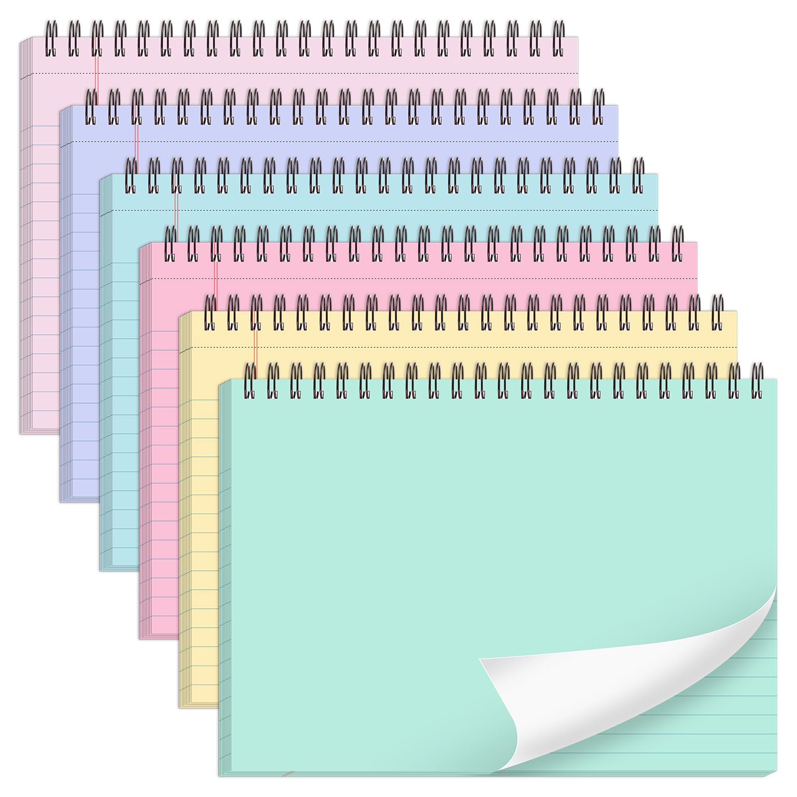 6 Pack 8.3" x 5.8" Top Spiral Legal Pads College Ruled Small Notebooks