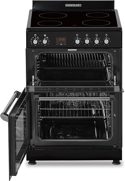 Cookology RETDO600BK Freestanding 60cm Wide, Retro Double Cavity Grill Oven Cooker with Ceramic 4 Zone Hob and Analogue Dials - in Black - 4