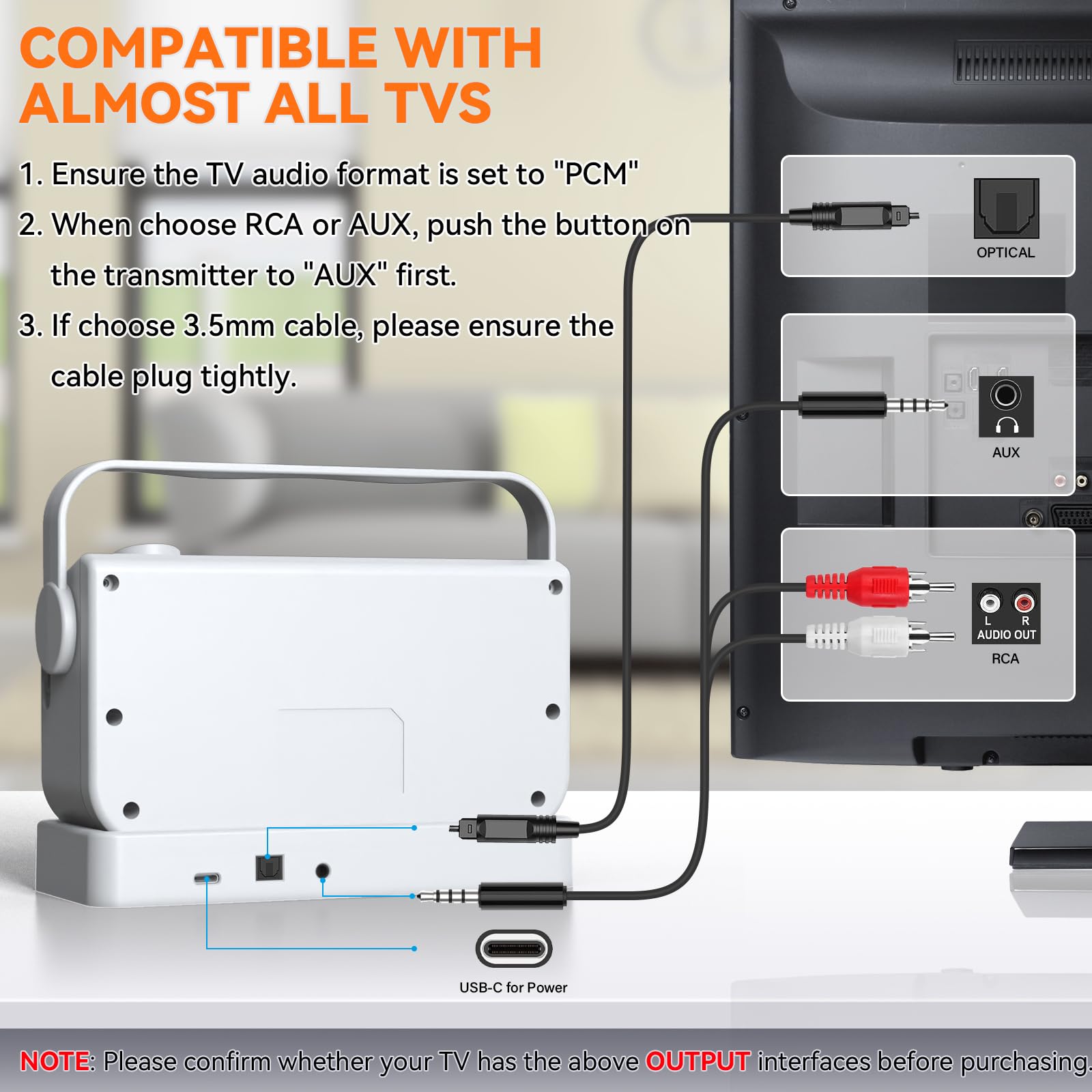ANSTEN Amplificatore vocale per TV, portata di 30 m, altoparlante TV portatile con interruttore SOS, altoparlante TV per anziani e problemi di udito, nessun ritardo audio, Plug and Play
