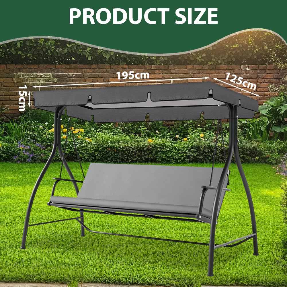 AOOWU Swing Chair Canopy Replacement, 2 & 3 Seater Garden Swing Seat Cover, Waterproof, Windproof, Anti-UV - Image 2