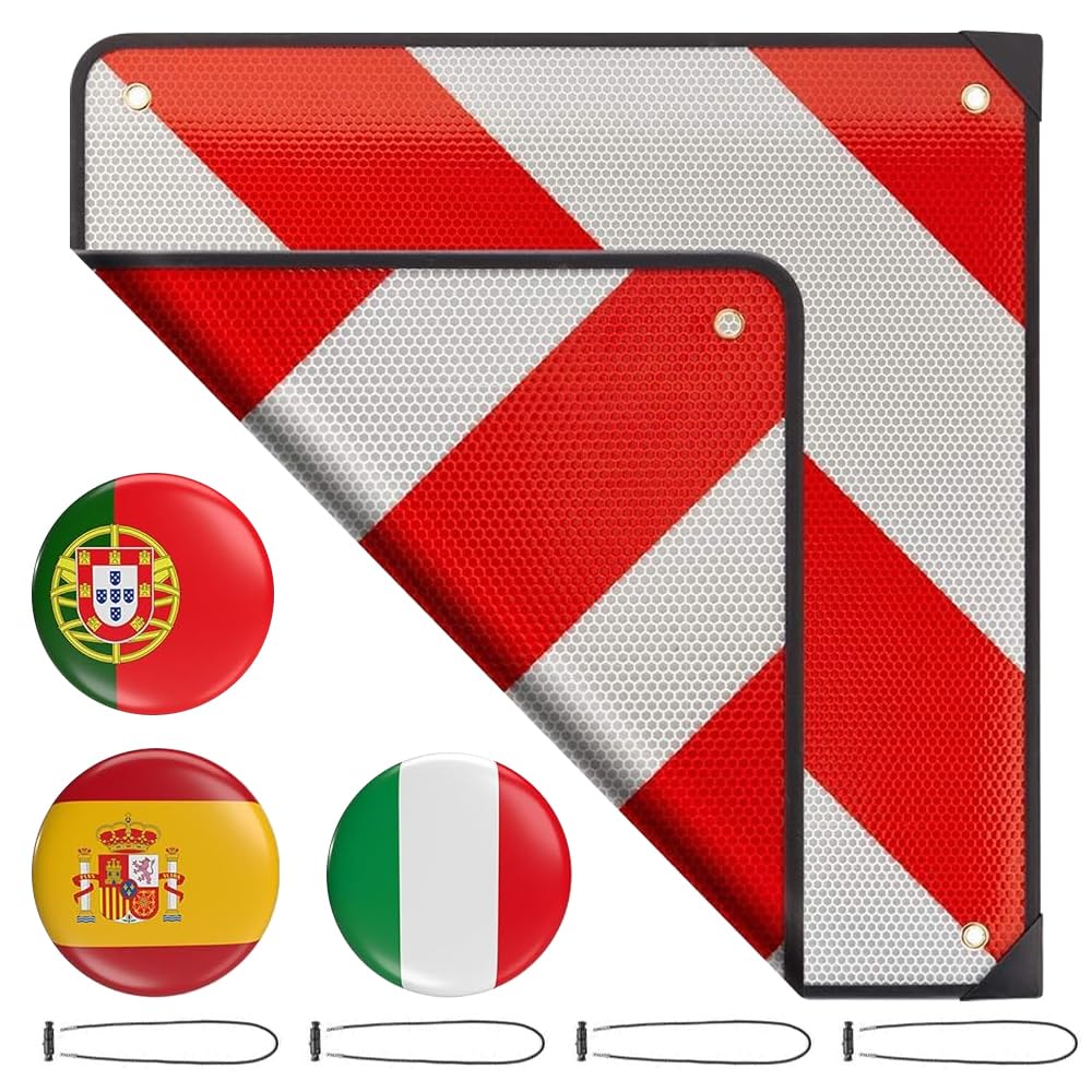 Panneau Avertissement Porte Vélos 50x50cm, 2 en 1 Italie et Espagne en aluminium avec 4 pièces de sangles de tension, Panneau de Signalisation Italien pour Porte vélo ou Moto,Caravane,remorque