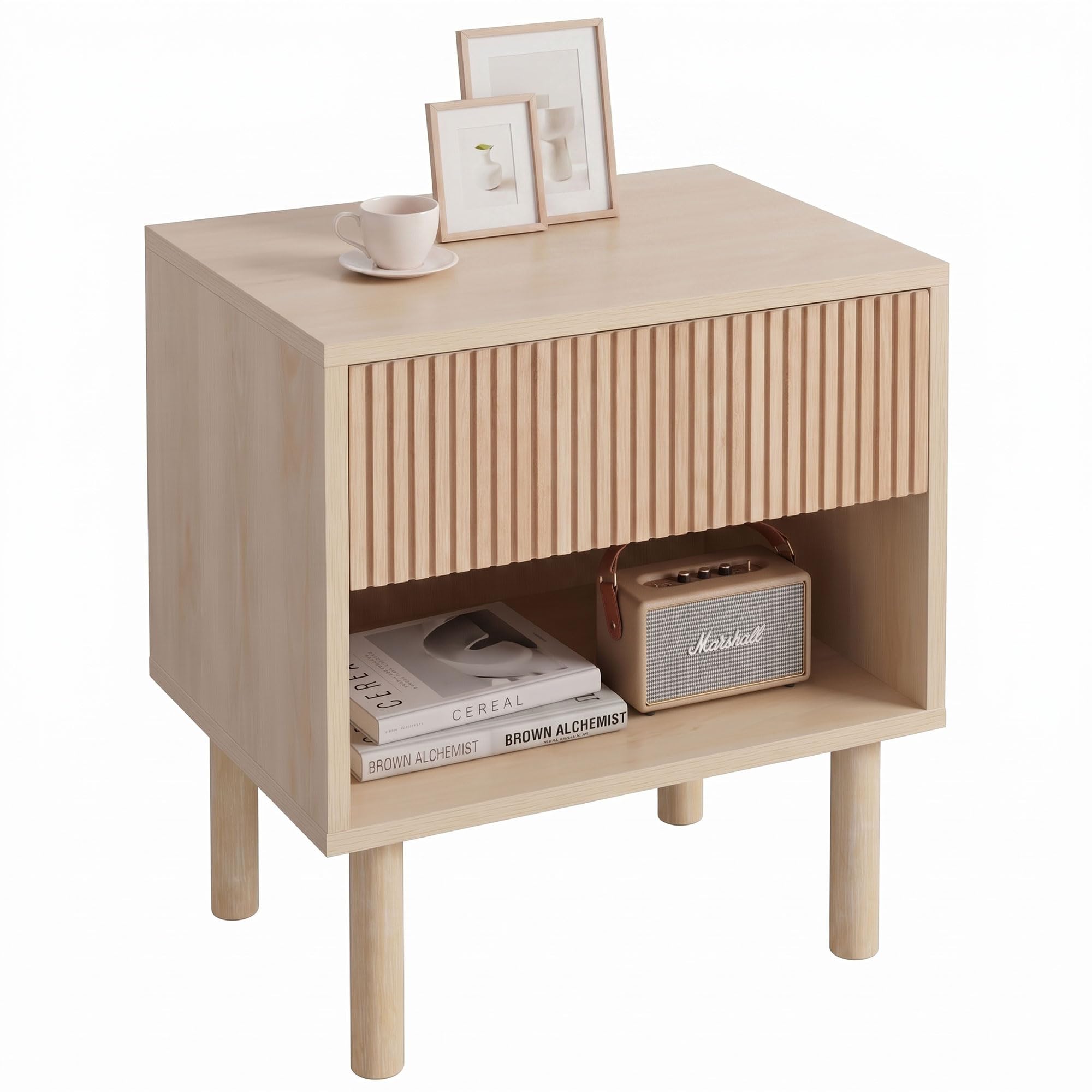 HOMCOM Mesita de Noche con Cajón y Estante 47x47x50 cm Madera Natural