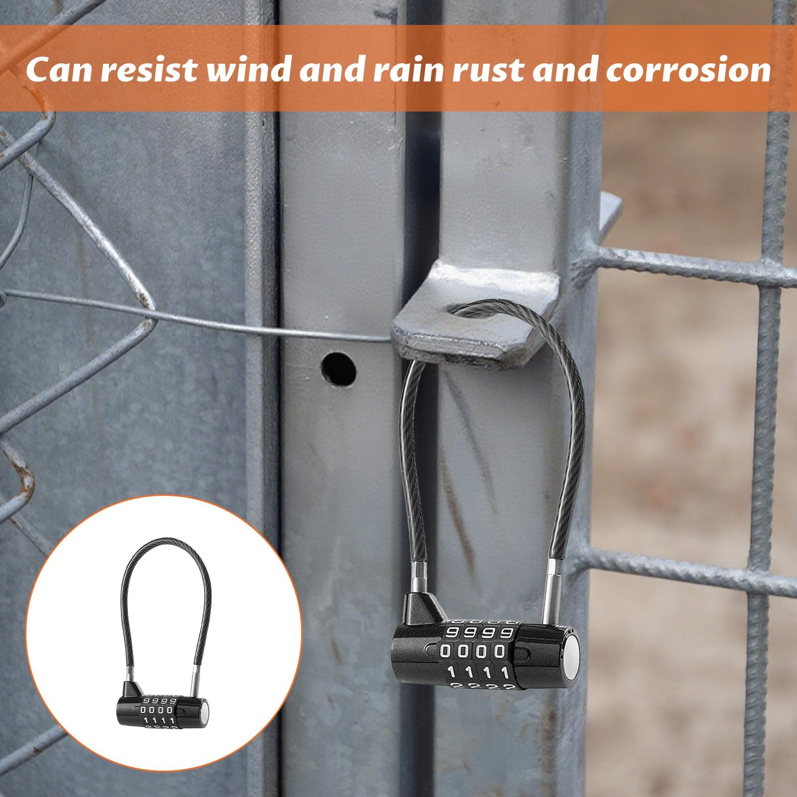 4 Digit Combination Padlock,Resettable Long Shackle Padlock,Steel Cable Padlocks with Code,Waterproof Outdoor Safety Long Shackle Padlock for Sheds,Gyms,Suitcase,Lockers,Toolbox - Image 3