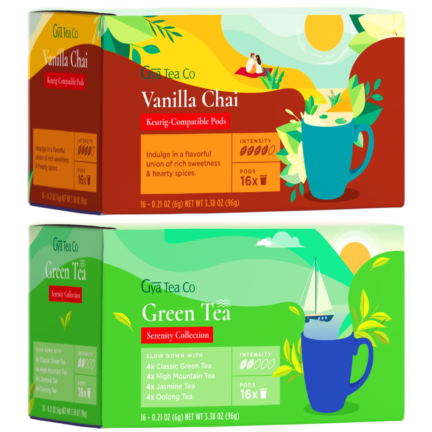 Gya Tea Co Vanilla Chai K Cups Tea Pods & Green Tea K Cups
