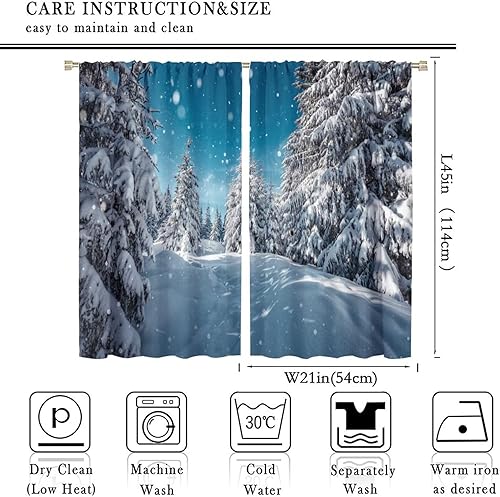 Miniatura 2 de Cortinas de bosque de invierno, escena de nieve, naturaleza, bosque, impresión 3D, para dormitorio, sala de estar, cocina, oficina, juego de 2