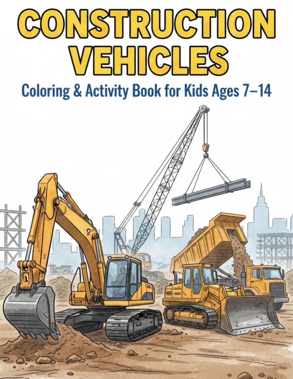 Construction Vehicles Coloring Book for Kids Ages 7–14: 30 Detailed Pages of Excavators, Trucks and Heavy Machines – Fun & Engaging Coloring Activity Book