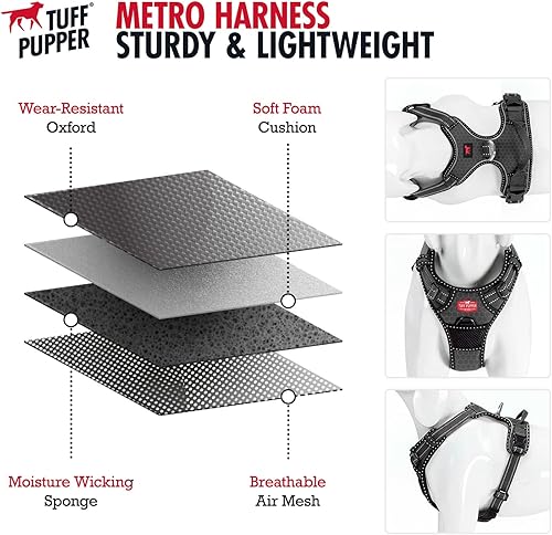 Miniatura 10 de Tuff Pupper Arnés para perro resistente antitirones, clips para correa delantera y trasera fáciles de caminar, mango de seguridad fuerte, chaleco