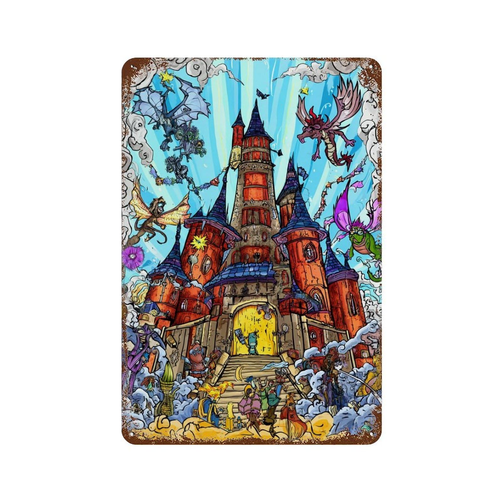 Retro Metal Sign Fantasy Castle Adventure-2 11.8"x7.9", Decorative Metal Wall Art for Pub, Kitchen And Man Cave Decor