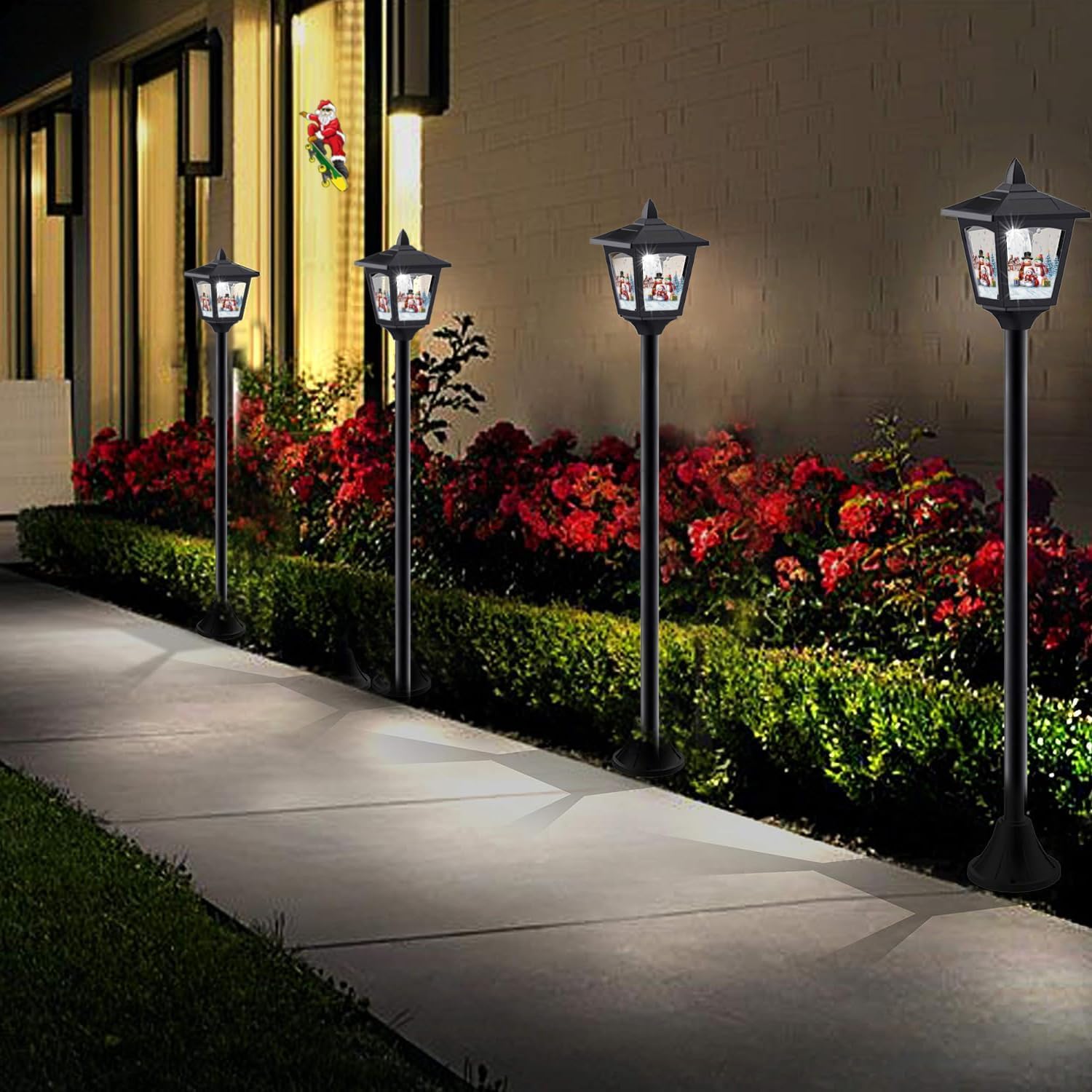 Solar-Powered Mini Lamp Post Lights (2-Pack, 40-Inch) - Vintage Street Lights for Halloween, Thanksgiving, Christmas - Outdoor Solar Garden Lights for Lawn, Pathway, Driveway, Front/Back Door