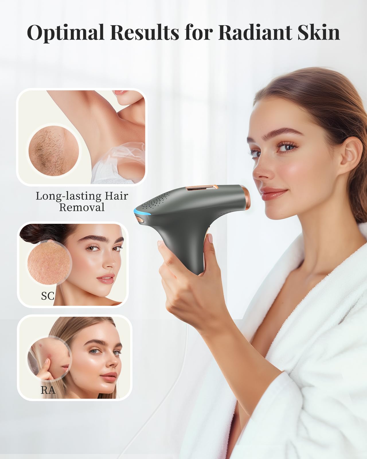 Haarlosy IPL Geräte Haarentfernung Laser - Schmerzfreie Haarentfernungsgerät mit 3 Erweiterte Funktionen HR/SC/RA, 9 Stufen, 999,900 Blitzen zu Hause für Frauen, Männer, Achseln, Bikini, Beine, Körper - 4