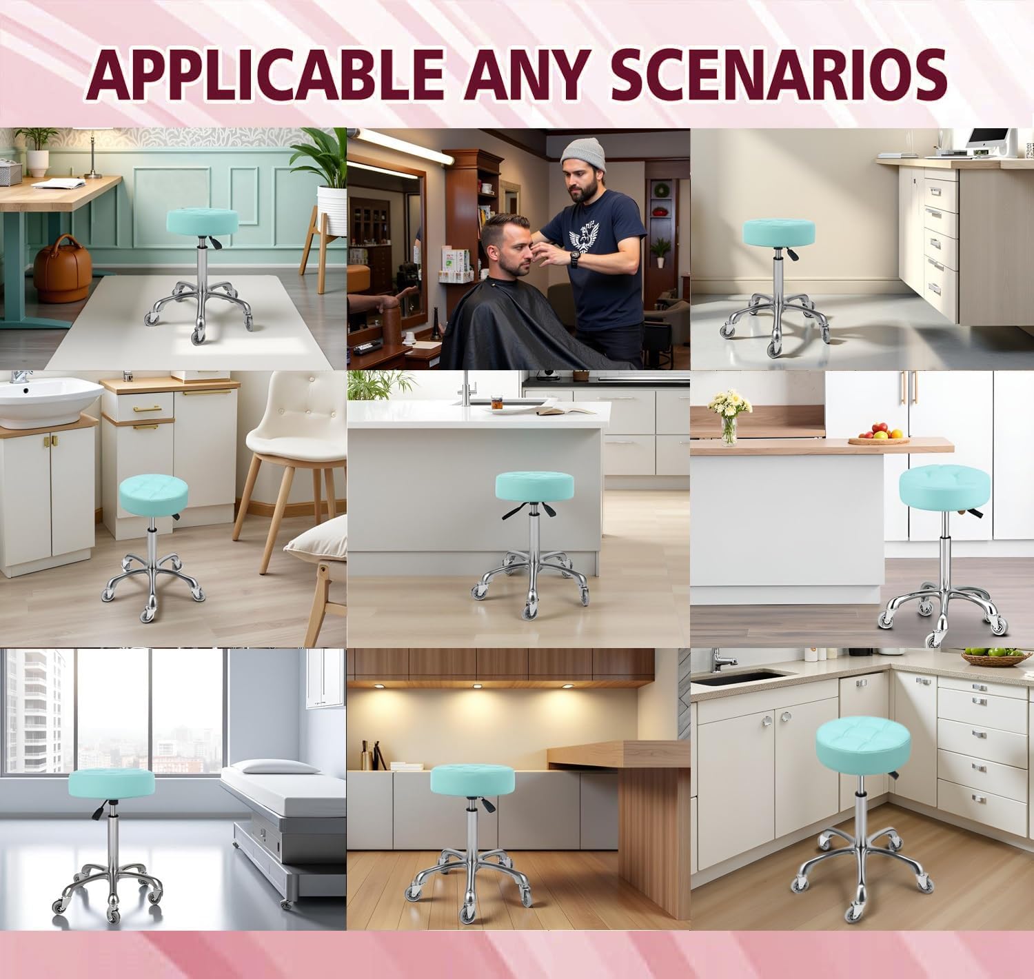 Kaleurrier Adjustable Rolling Stool for Salon: Heavy Duty Swivel Chair with Wheels for Hairdresser Esthetician Dentist - Spa Home Office Kitchen Dental Tattoo Shop Use - Seat Height 22”-30” - Green