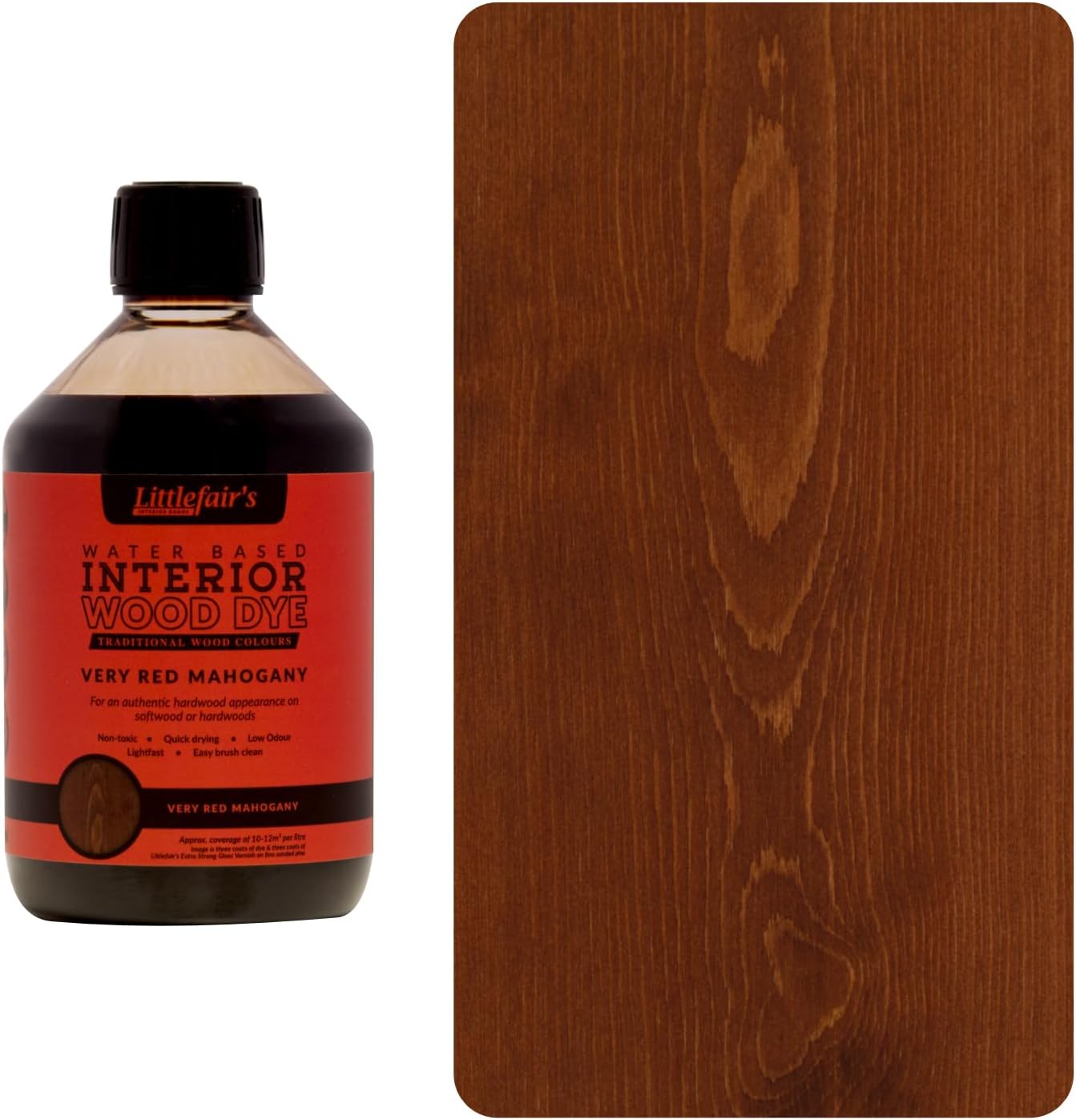 Wood Stain Water Based - 16.9oz/500ml - Indoor Furniture Stain Light & Dark Finishes - Special Non Toxic & Eco Friendly Formula - Wood Stain for Crafts - Color: Very Red Mahogany