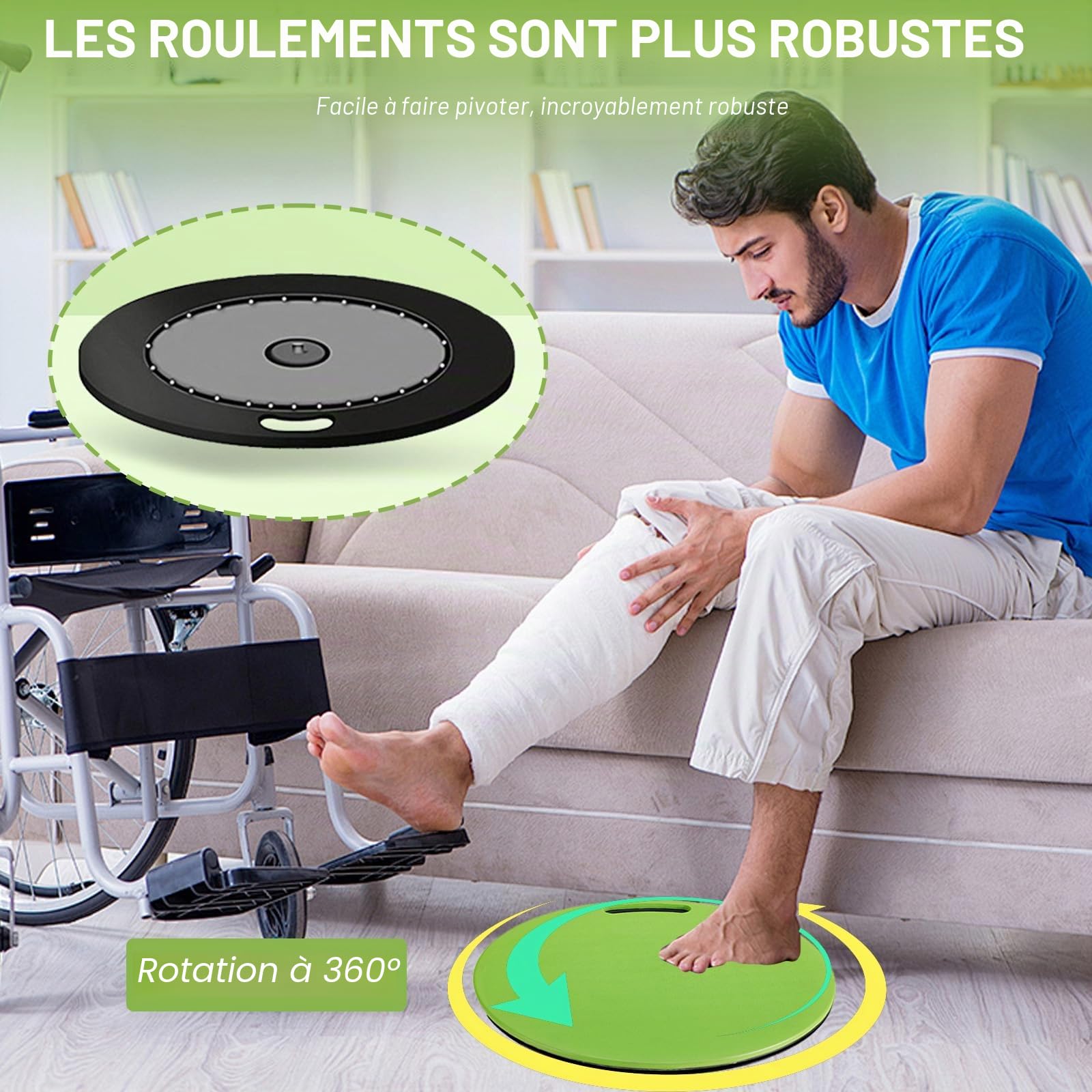 Dispositif d'aide au transfert à plateau tournant pour patients âgés et handicapés pesant jusqu'à 120 kg, disque de transfert pour aide à la mobilité à domicile (vert)