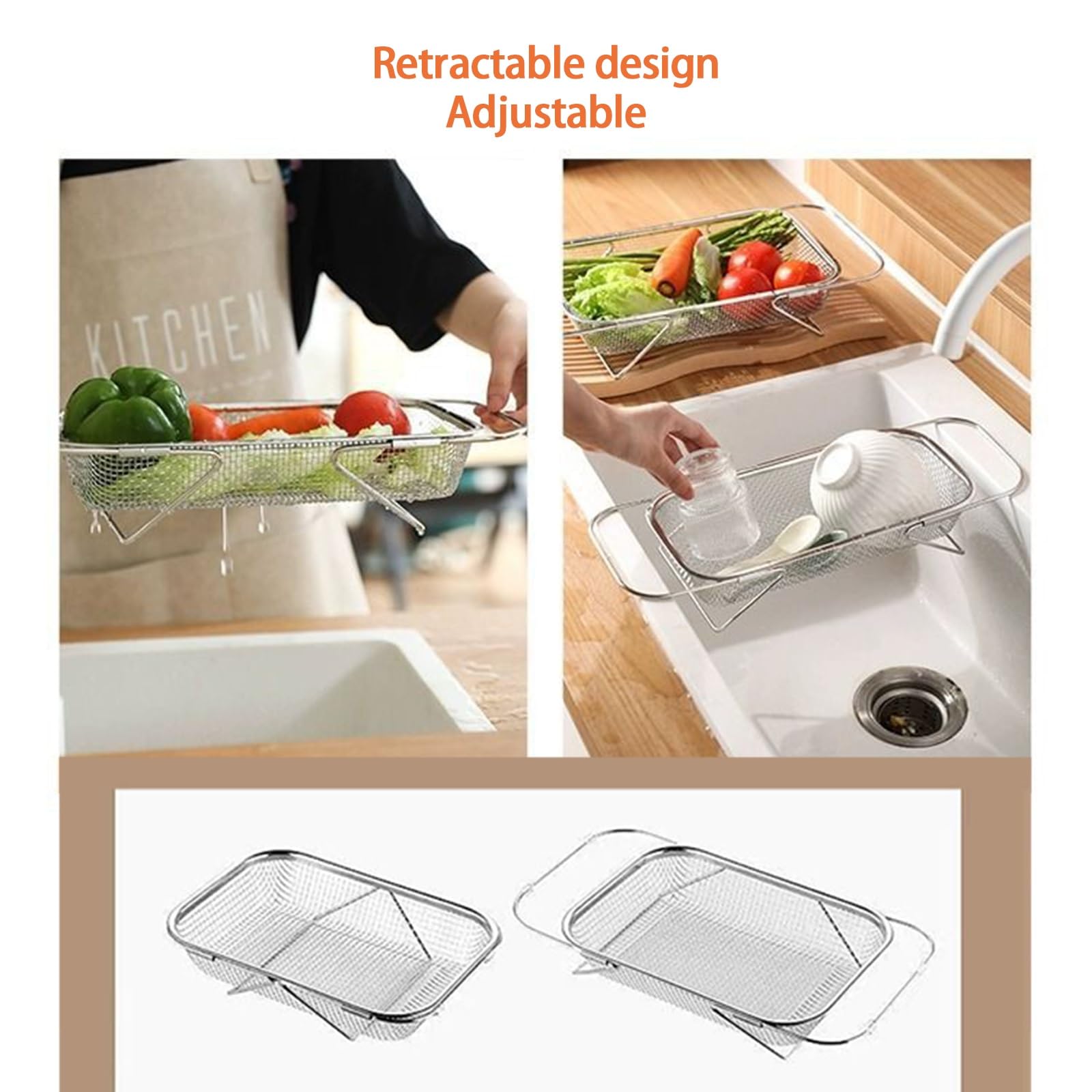 Escurreplatos de Fregadero Extensible Escurreplatos 4 Tamaños Gran Capacidad Escurreplatos de Acero Inoxidable para Mostrador de Cocina(S)