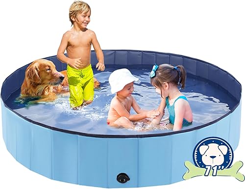 Eooqi Piscina plegable para perros, piscina de plástico para niños, bañera portátil plegable para mascotas, niños, bebés y niños pequeños, 71 x 12