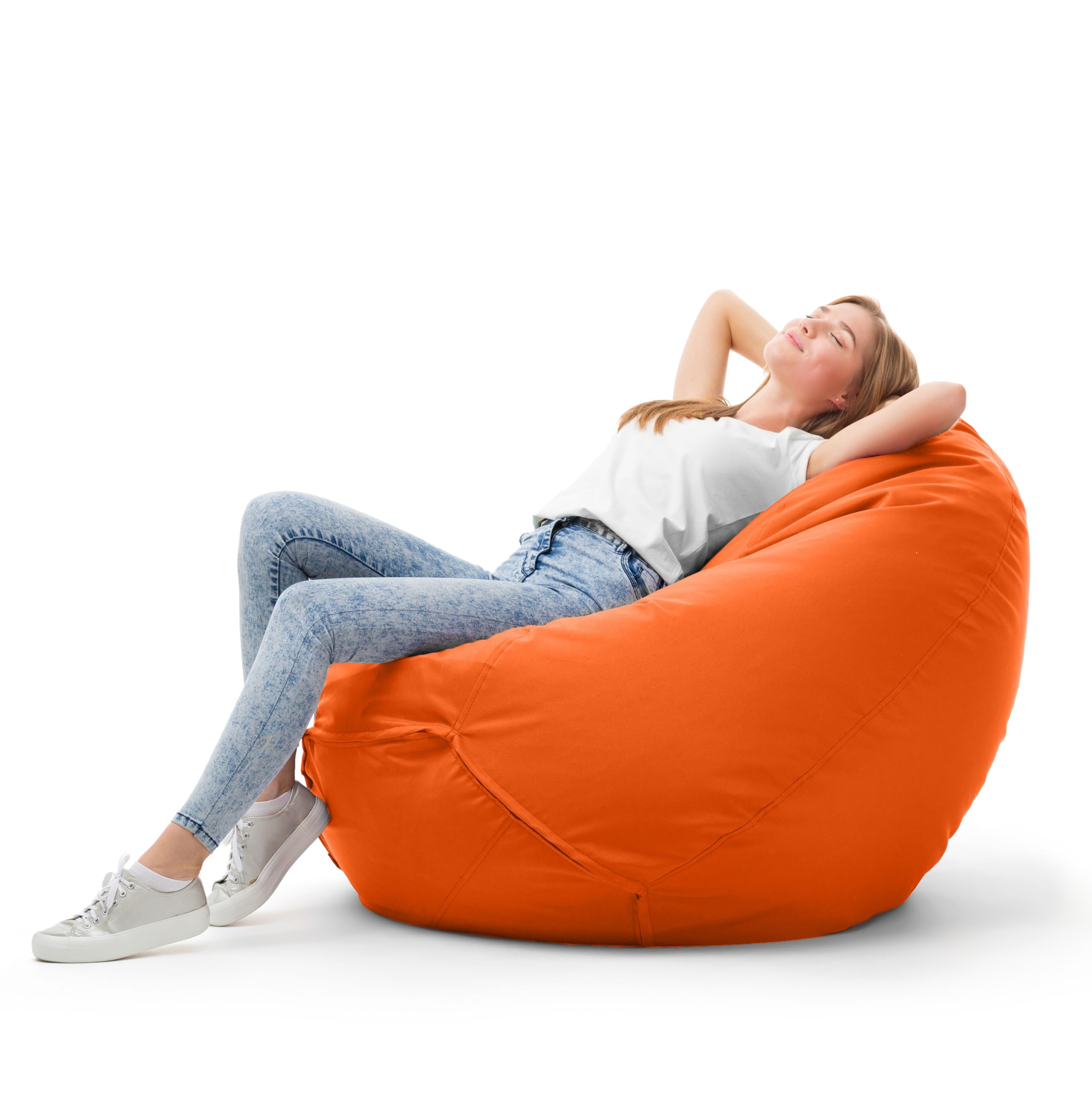 Bruni Puf Classico M en color naranja – Puff Suelo, Pufs para Salon, Puf Interior para Zock & Leer, Funda Extraíble, Perlas de EPS de Calidad Alimentaria como Relleno de Bean-Bag, de Alemania