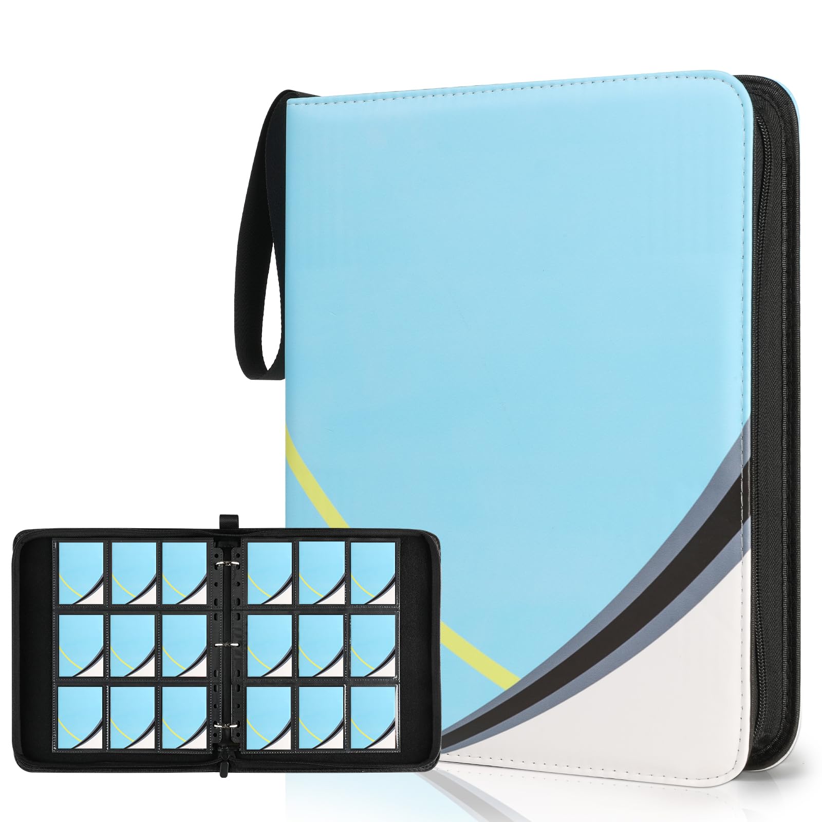 9 Pocket Card Binder for Pokemon Card, 720 Pockets Card Binder Holder with 40 Removable Sleeves, 3-Ring Zip Design Trading Card Albums for MTG/TCG/Sport Collectible Gifts for Boys and Girls (Blue)