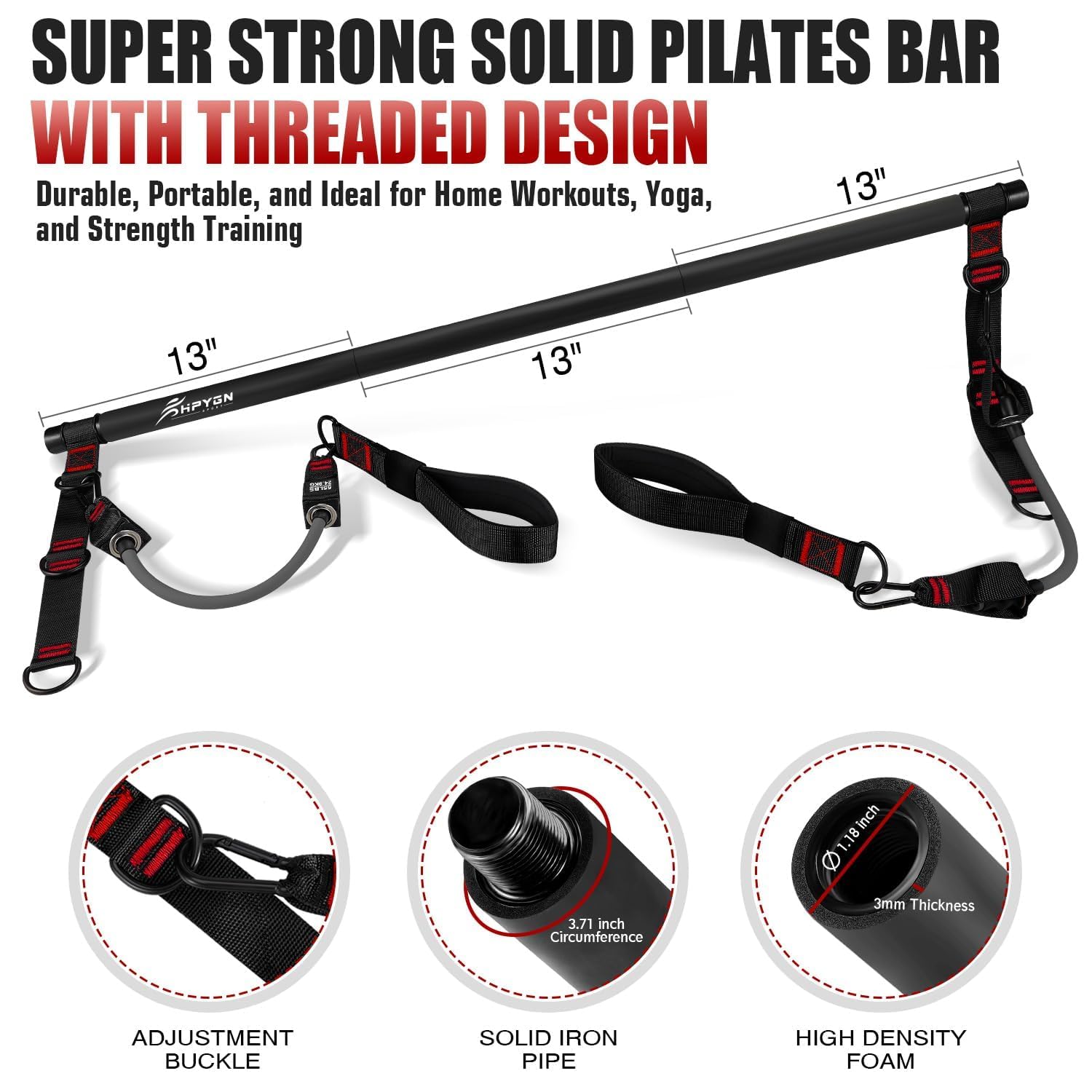 HPYGN Pilates Bar Kit mit Widerstandsbändern, Schwere multifunktionale Pilates Ausrüstung für Krafttraining, Abs, Rücken, Arme, tragbare Home Gym & Travel Fitness Ausrüstung