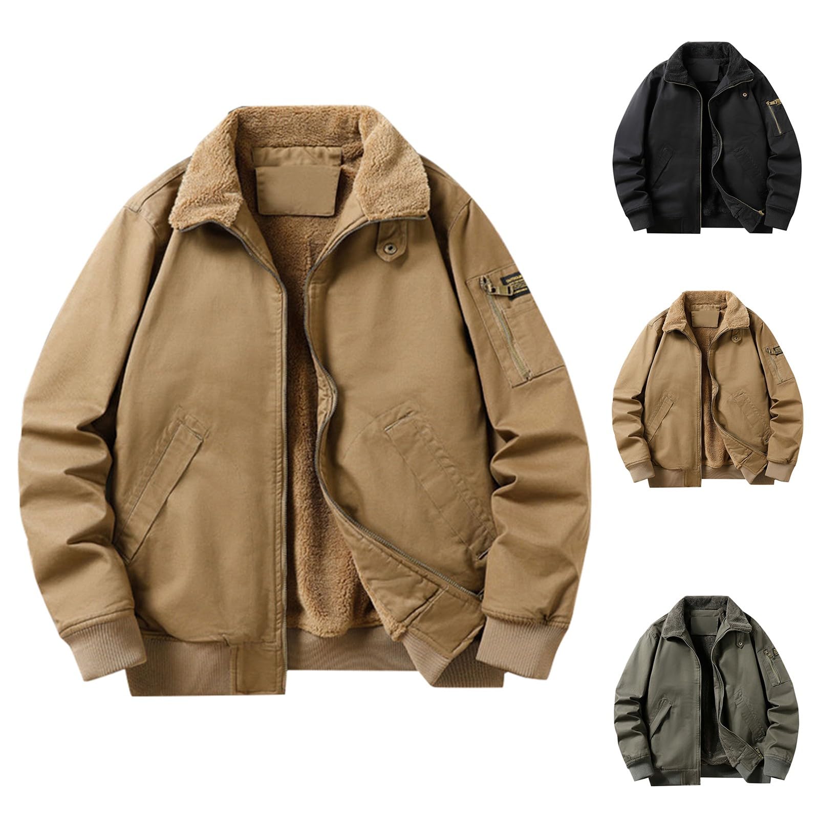 Giacca da uomo foderata in sherpa, giacca termica da uomo, extra calda, a maniche lunghe, felpa spessa, casual, alla moda, con tasche con cerniera, colletto con risvolto, taglie forti, cappotti larghi