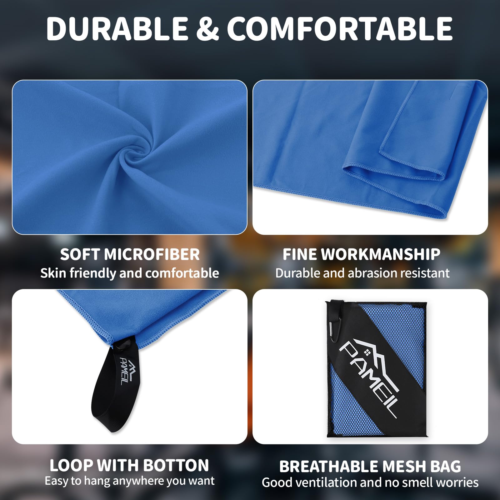 Mozvvco Lot De 4 Serviettes Microfibre - Grande 160x80cm + Sport 80x40cm + Petite 40x30cm Bleu Marine