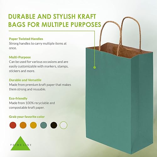 Miniatura 2 de Prime Line Packaging Mini bolsas de regalo verdes con asas, bolsas de compras de papel kraft para golosinas, golosinas, recuerdos de fiesta,