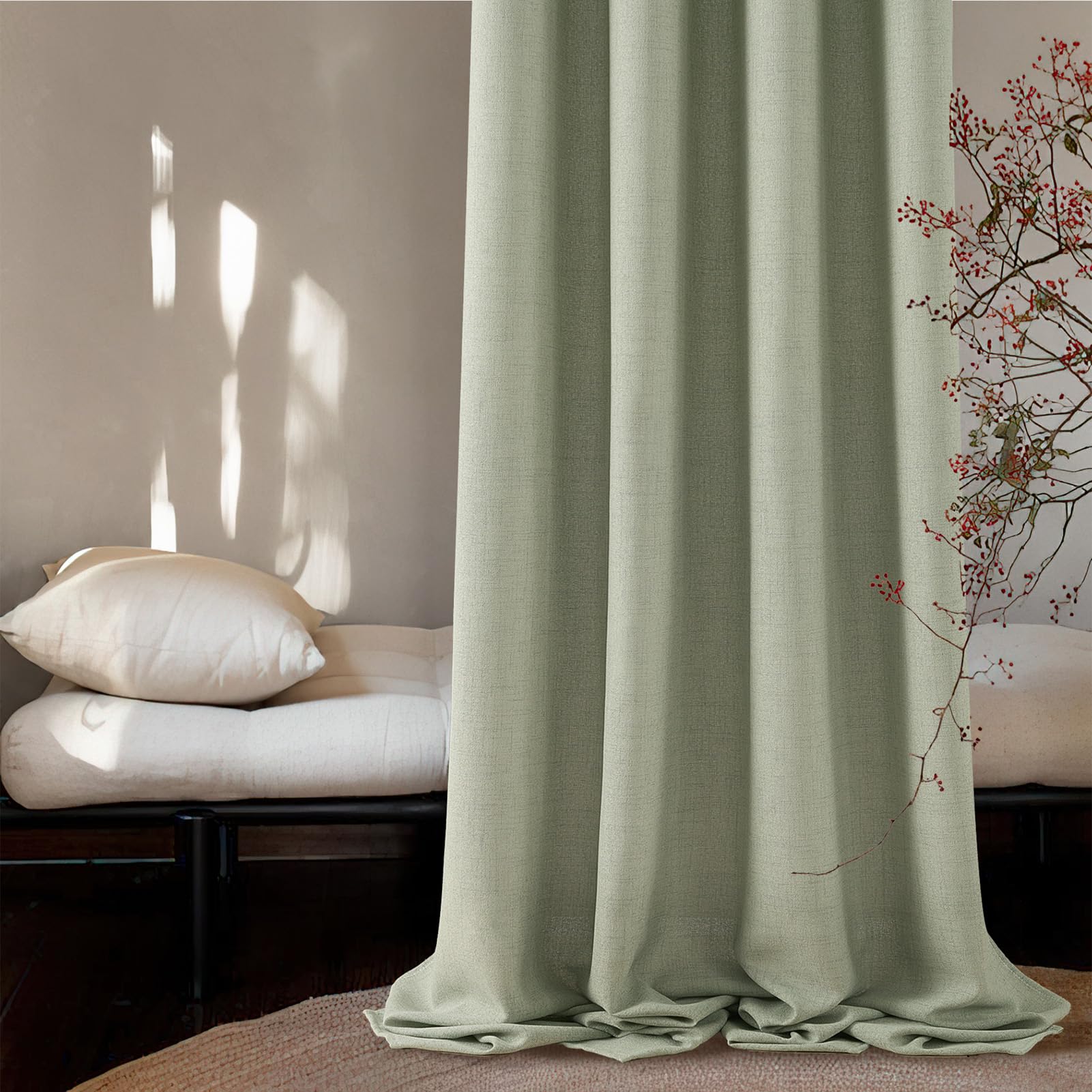 MRTREES Tende Camera da Letto Corte, Verde Salvia, 2 Pezzi, 140x122 CM, Tenda Lino Semitrasparente per Interni Cucina Soggiorno Salotto Cameretta Finestre con Occhielli