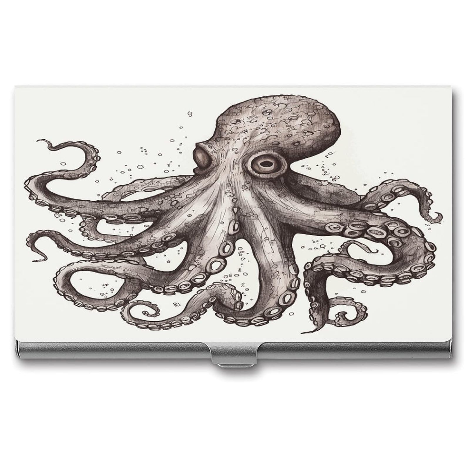 LDGSUPH Octopus Business Card Holder Fashion Slim Name Card Holder Minimalist Design Case Metal Card Carrier Personalized Business Card Case with Flip for Men Women