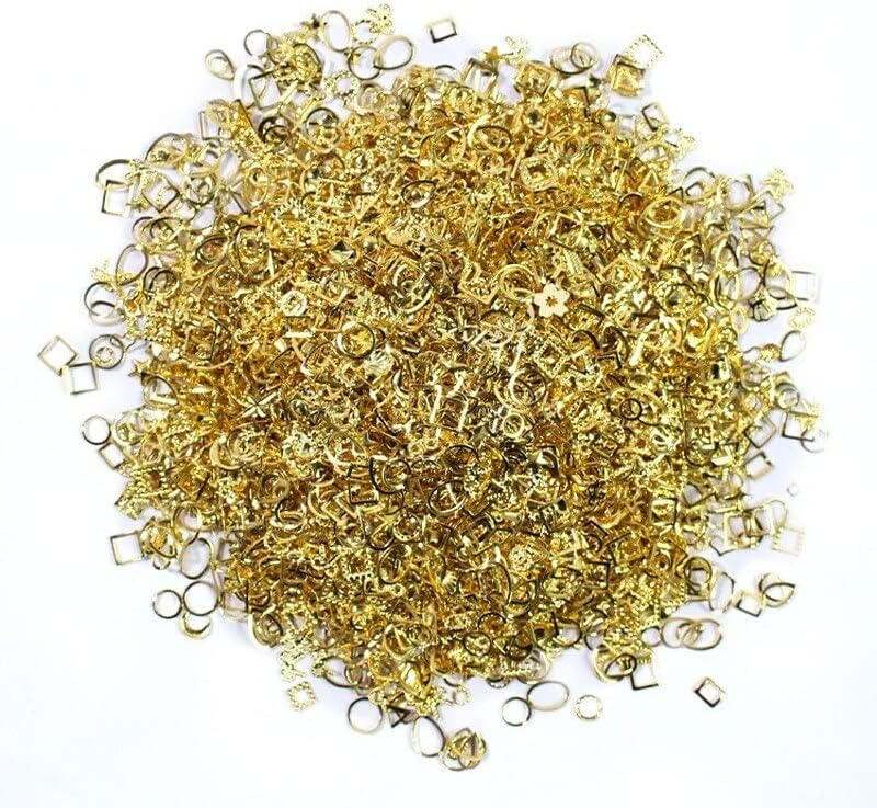 500Pcs Nail Art Gold Frames Hollow Rhinestones Metal Multi-Shapes Nail Metal 3D Charms for Manicure Gel Polish Nail Supplies
