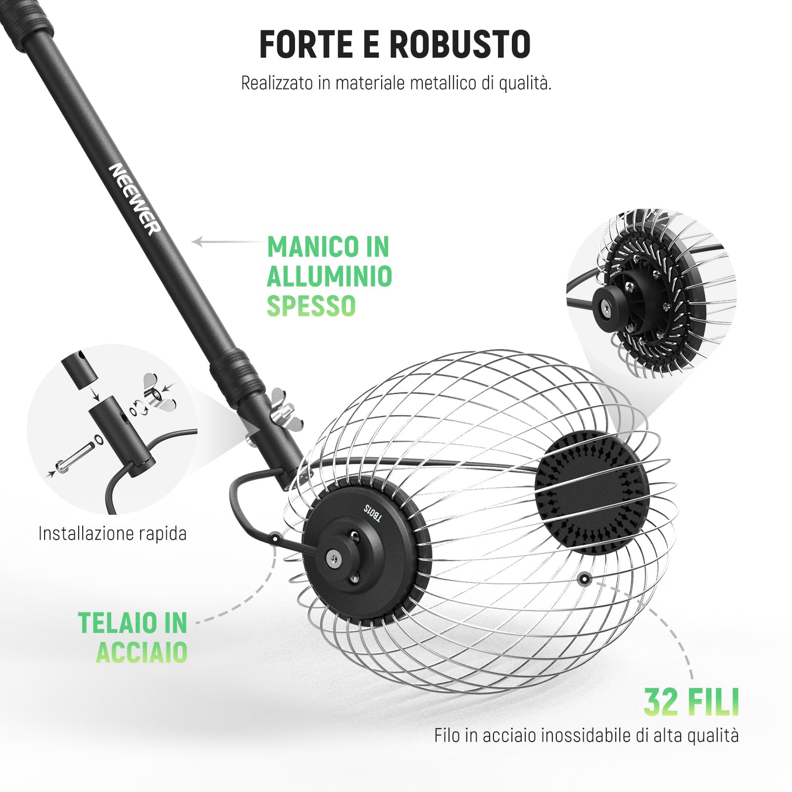 NEEWER Tramoggia per palline da tennis, 77-148 cm, telescopico per raccogliere palline da golf, pickleball, rullo per raccogliere palline da 3,8 - 7,6 cm, accessori e attrezzature per allenamento