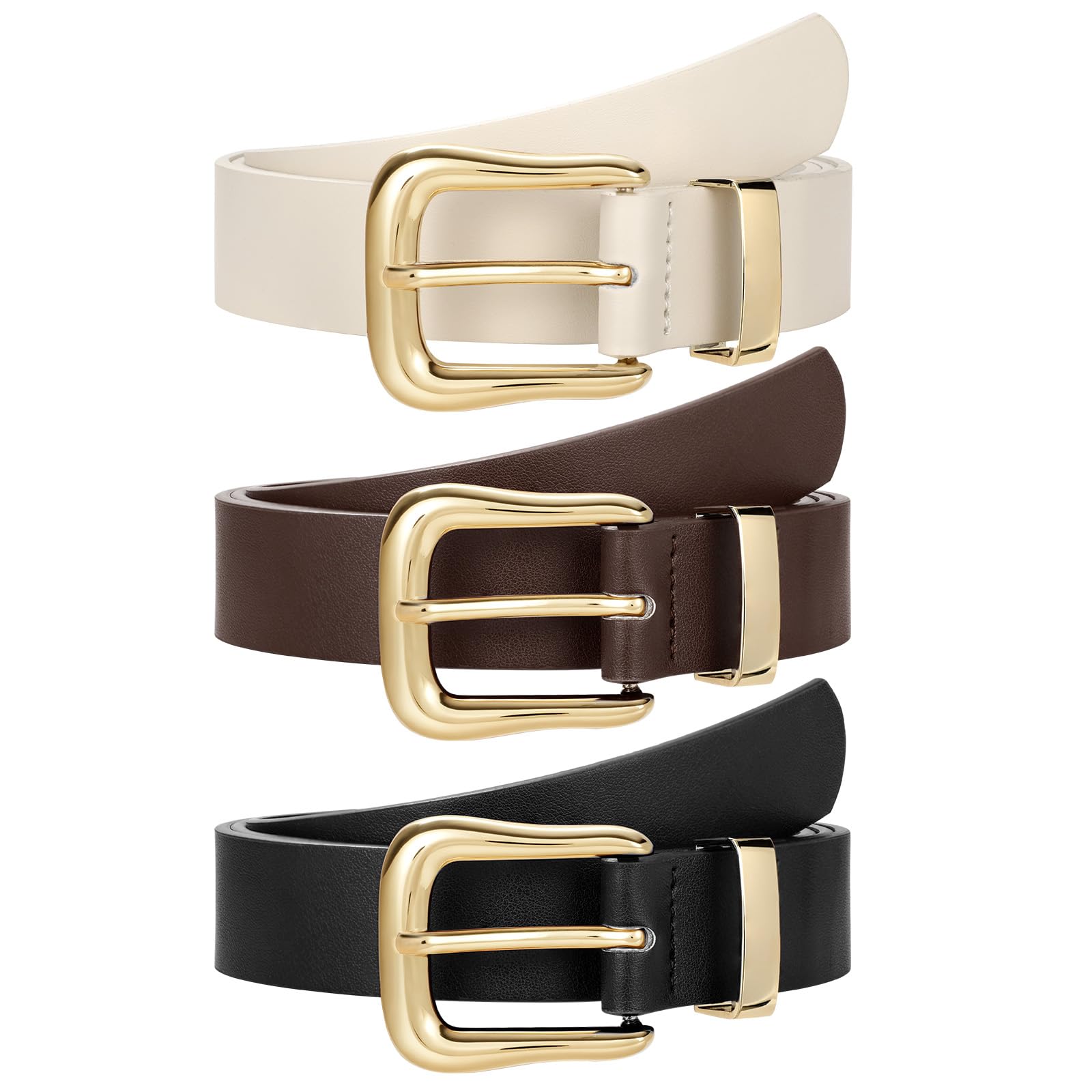LEACOOLKEY 3 Pack Women's Fashion Belts for Jeans Pants Ladies Casual Leather Waist Belts with Alloy Buckle