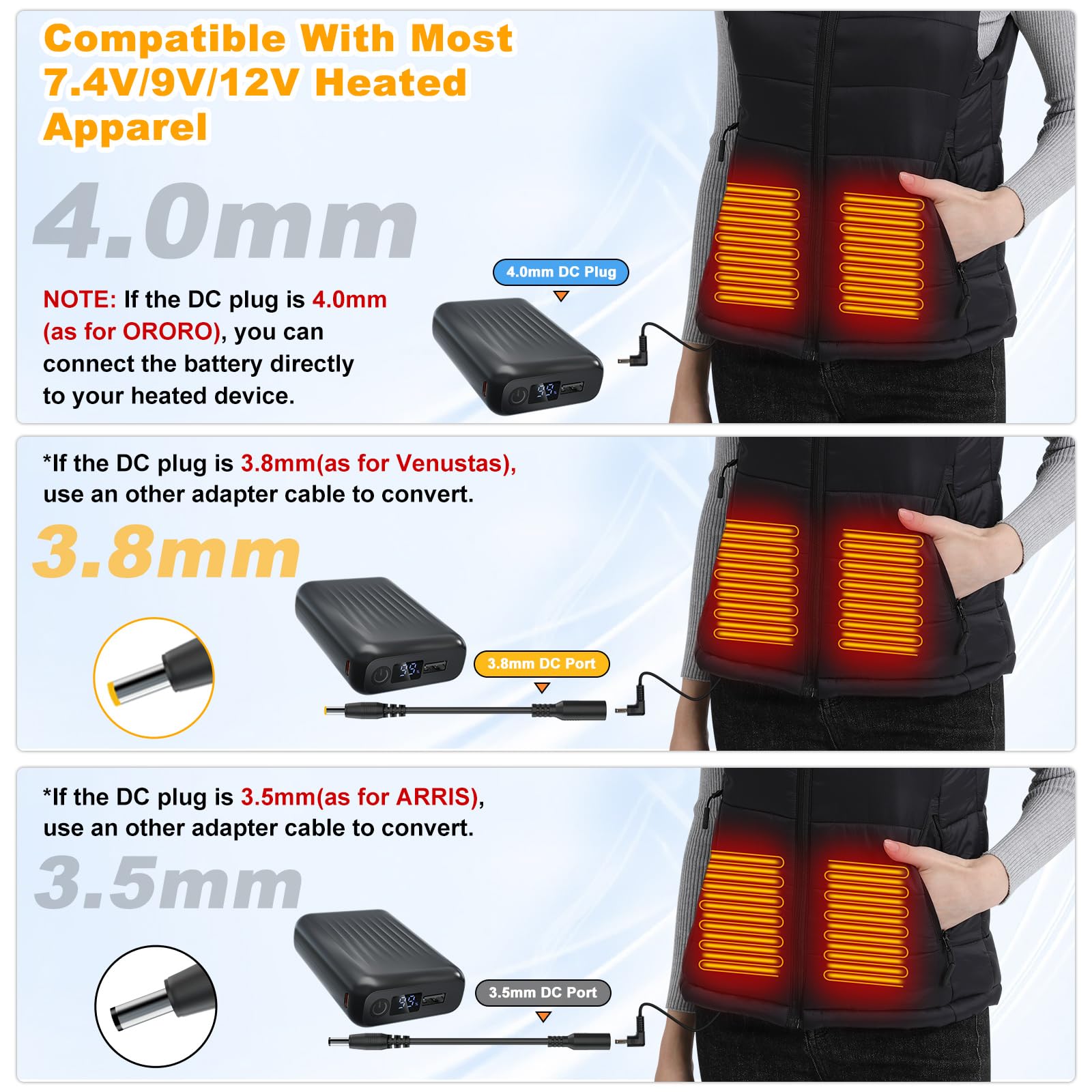 Powerbank 20000mAh 5V Per Gilet Riscaldato, Batteria Esterna Per Abbigliamento Termico, Ricarica Smartphone E Dispositivi Riscaldanti, Accensione Automatica, Portatile E Sicuro