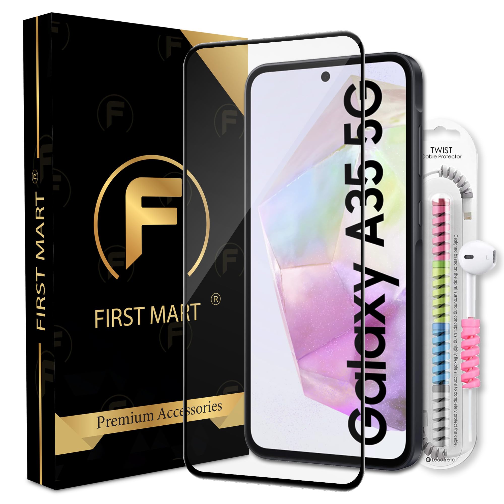 FIRST MART Premium Tempered Glass for Samsung Galaxy A35 5G / Samsung A55 5G / Samsung M35 5G with Edge to Edge Coverage and Cable Protector and Easy Installation Kit, Pack of 1 (B0CZ91NNK2) Amazon Price History, Amazon Price Tracker
