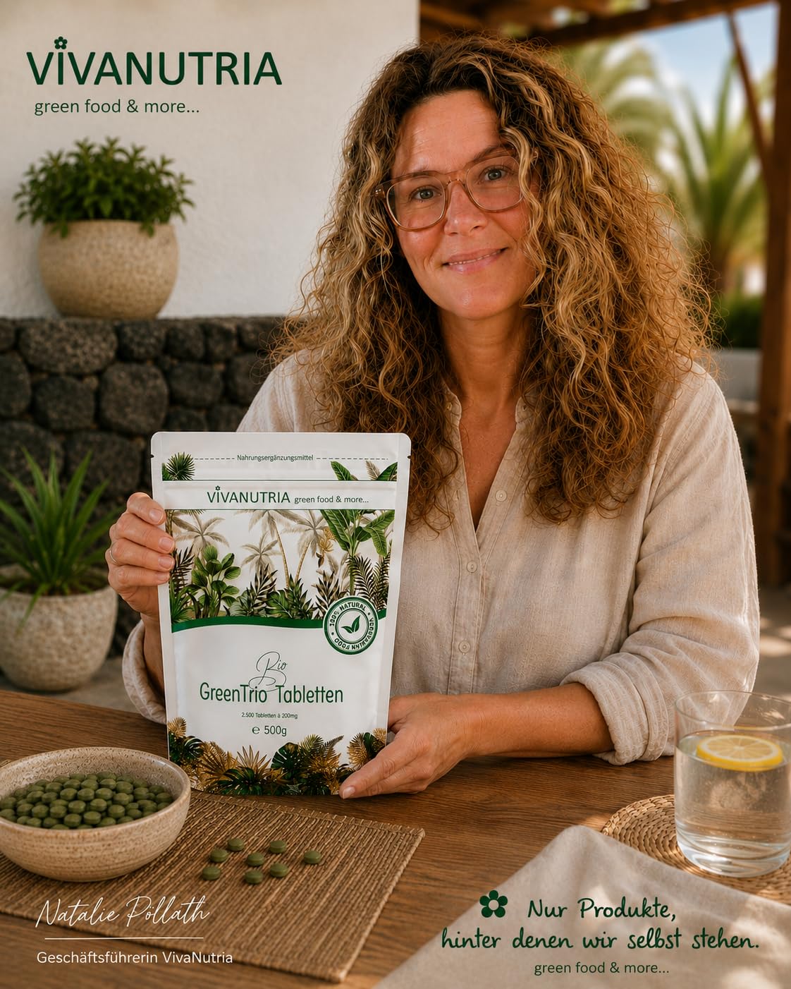 VivaNutria Bio Green Trio Presslinge 500g | aus kontrolliert biologischem Anbau I 2500 Tabletten aus Spirulina Chlorella & Gerstengras I ohne Zusätze I Rohkostqualität I vegan
