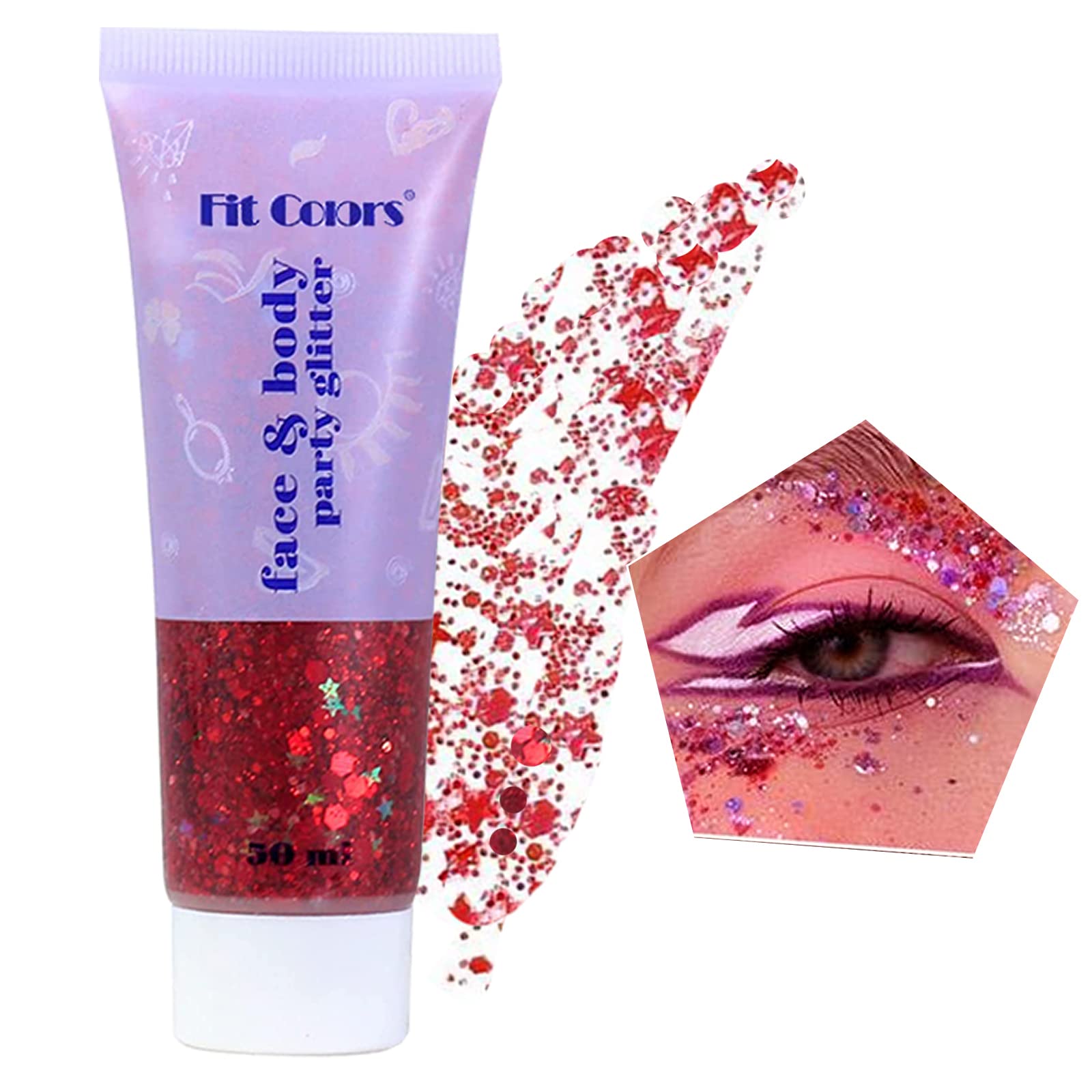 Paillettes Brillos Chunky Festival Corporal Purpurina Gel Pelo Cara Glitter Larga DuracióN Brillo Maquillaje Purpurina 50ml Rojo