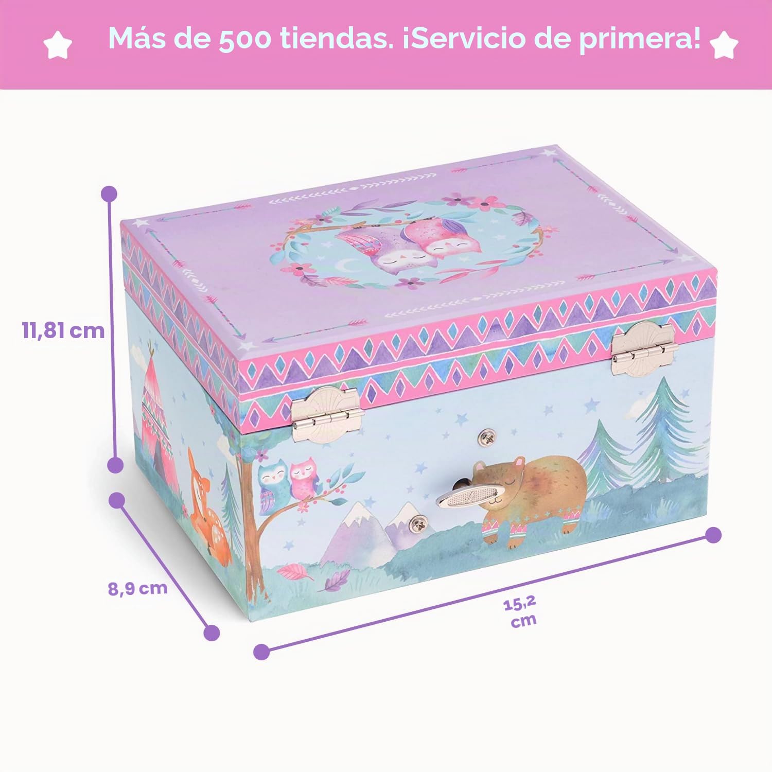 Jewelkeeper Caja Musical para Joyas para Niñas Búhos Animales del Bosque Melodía Estrellita