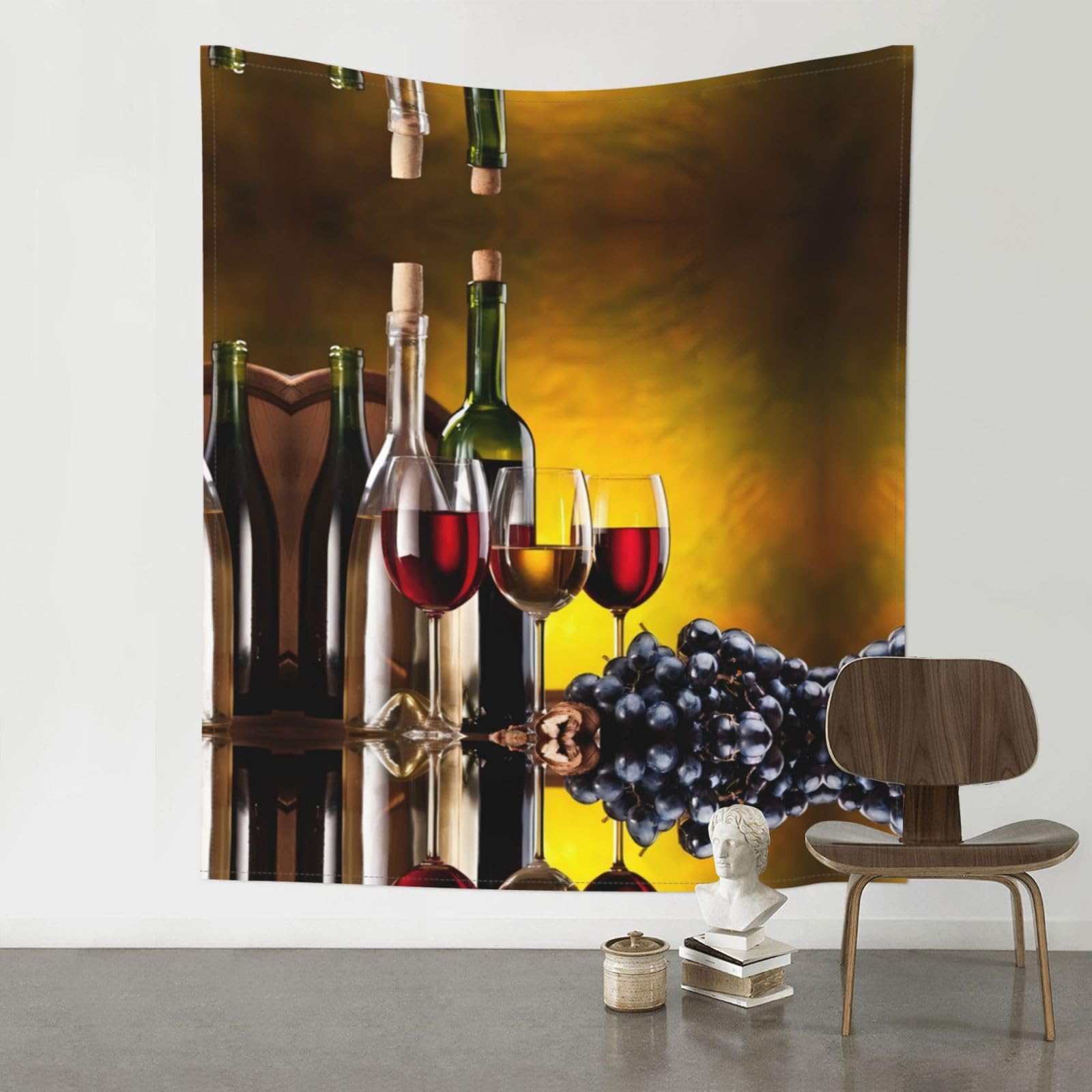 YYHWHJDE Grapes Wine Bottles And Drink Prints 60x51in Wall Tapestry – High-Grade Polyester Throw for Dorm, Beach & Home Decor