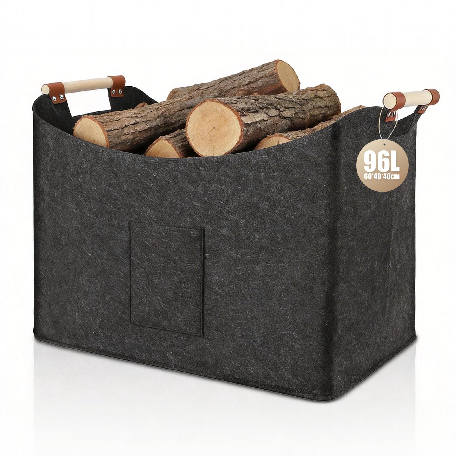 Ytugil Dark Gray - 1Pack Felt Firewood Basket 96L Foldable,Log Basket For Wood Burner Indoor, Firewood Basket Indoor, Extra Thick Felt, Wood Basket For Firewood, Reinforced Handle, For Shopping, Firewood Or Newspaper - 1Pack