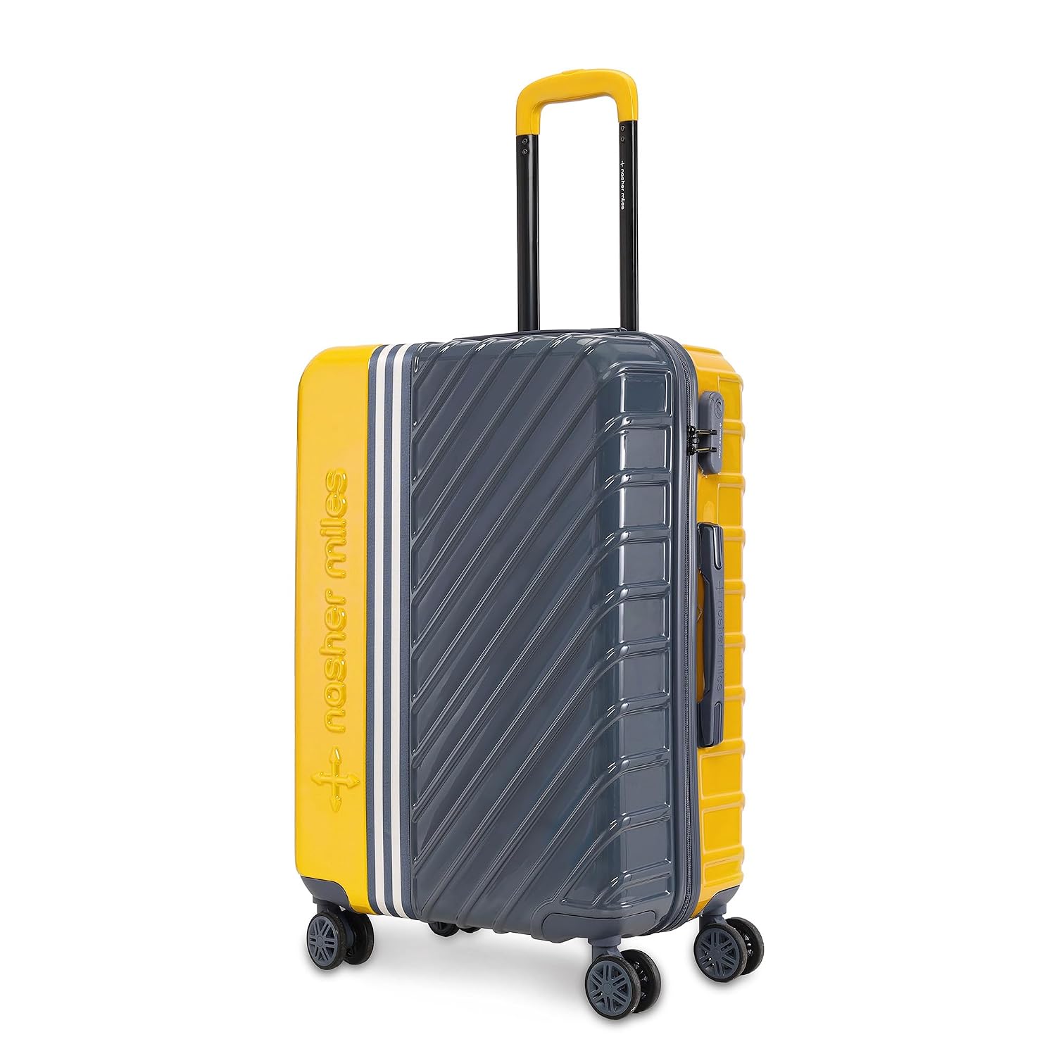 Nasher Miles Nasher Miles Vegas Hard-Sided Polycarbonate Check-in Luggage 24 inch | 65cm | 8 Wheels Medium Trolley Bag for Travel | Suitcase (Yellow & Grey)