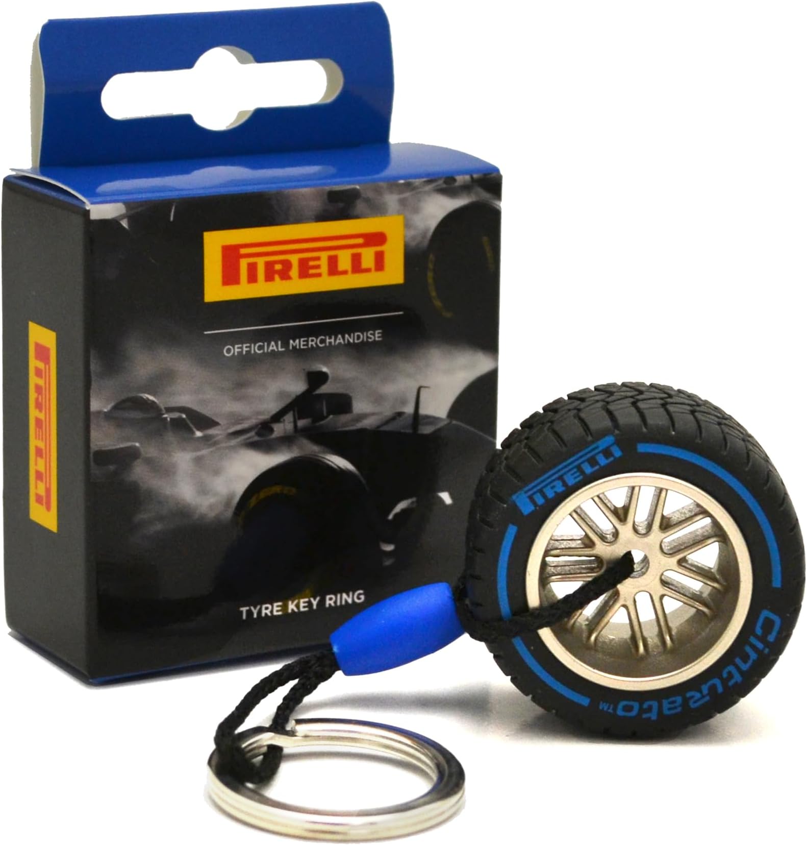F1 Pirelli Motorsport 公式商品 - ラバーホイールタイヤキーリングキーチェーン - ウェットレインタイヤブルーカラー