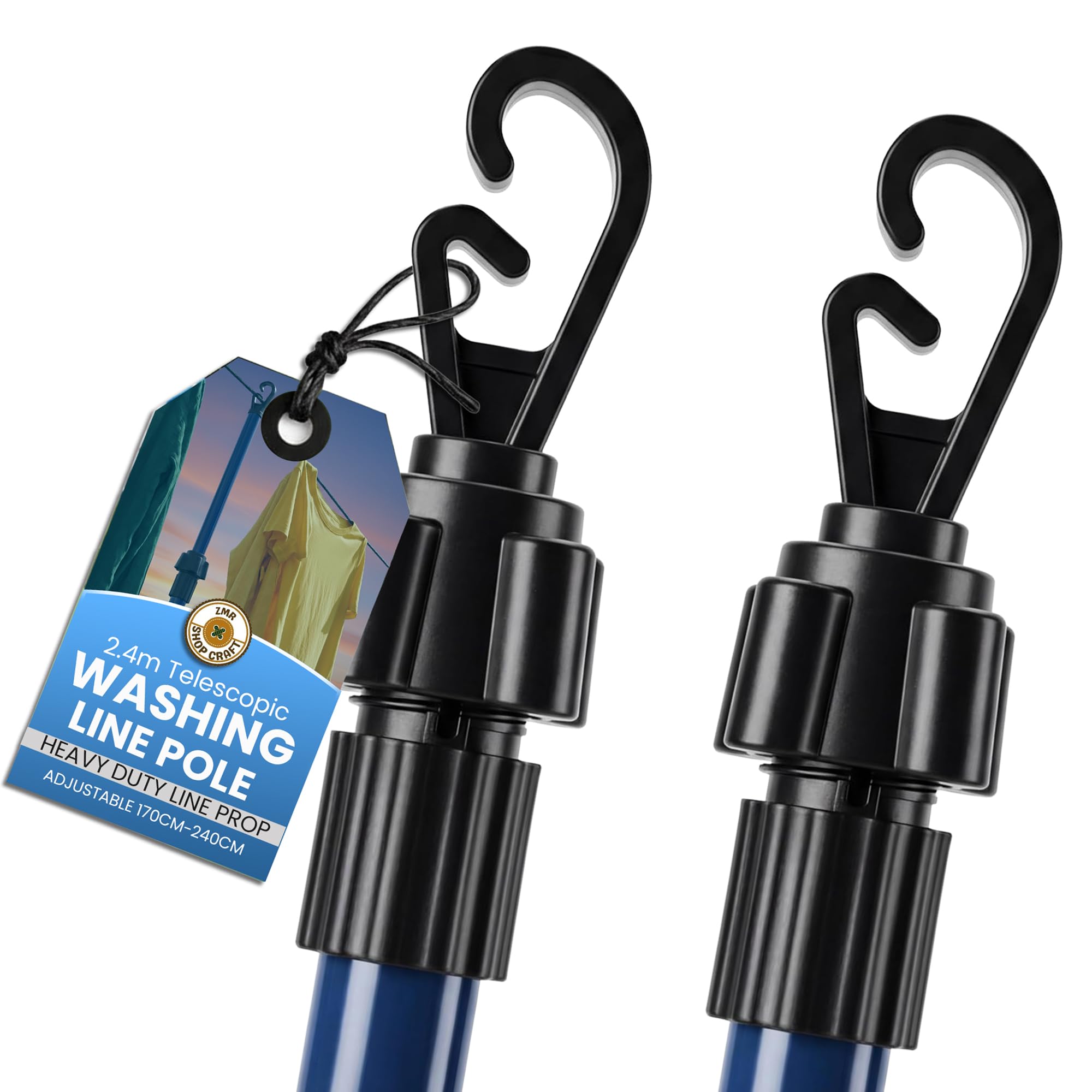 ZMR SHOP CRAFT 2.4m Telescopic Washing Line Pole with Thread Lock, Heavy Duty Clothes Line Support for Rotary Washing Lines & Retractable Washing Line Outdoor (2)