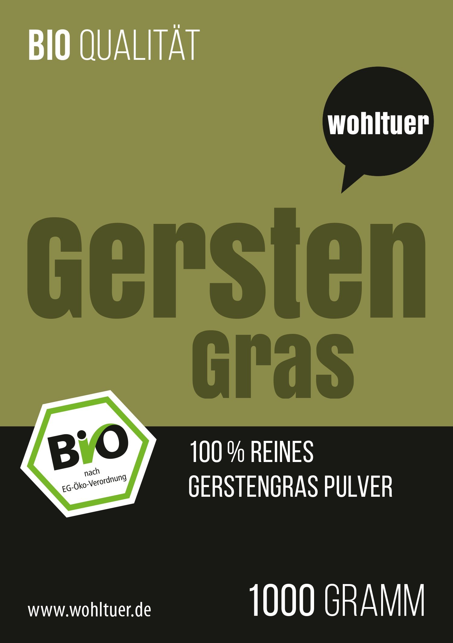 Wohltuer Bio Gerstengraspulver/Gemahlenes Gerstengras in Rohkostqualität und erster Ernte! aus Bayern (DE-ÖKO-006), 1000 g