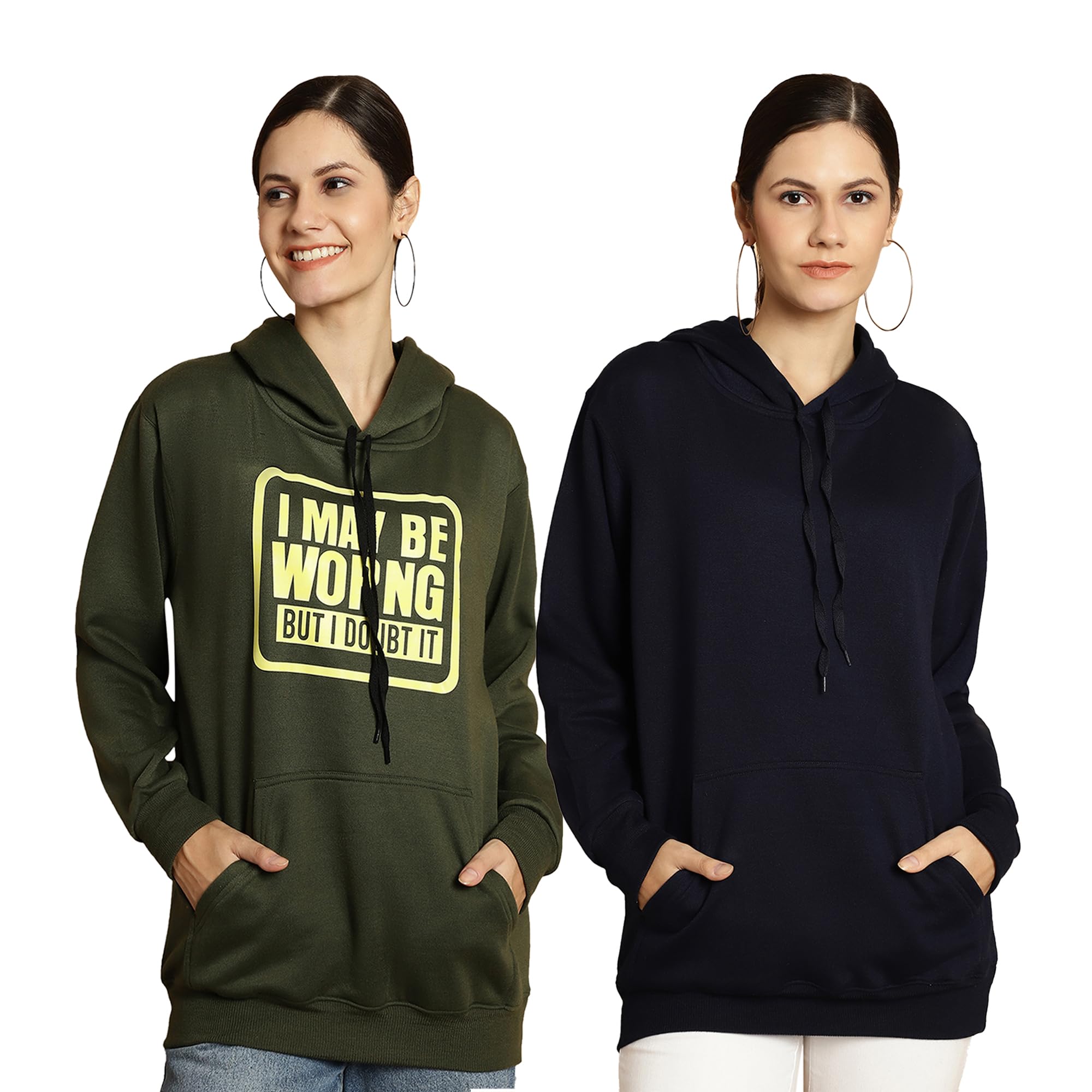 Printed Hooded Cotton Fleece Sweatshirt for Women (Pack of 2)-MACK50736