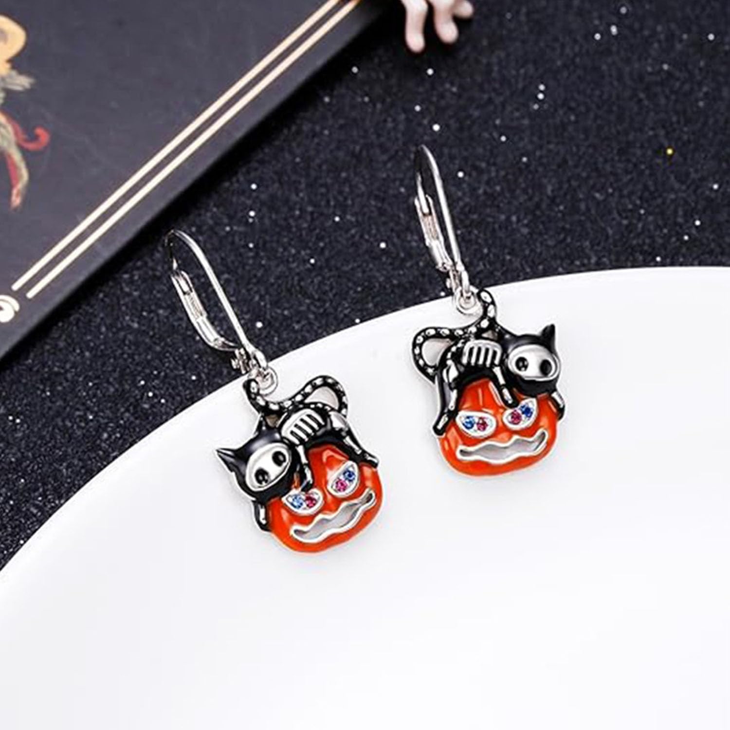 Halloween Pumpkin Earrings for Women Zircon Pumpkin Dangle Earrings Cat Pumpkin Earrings Smiling Face Pumpkin Drop Earrings Funny Holiday Halloween Jewelry - Image 7