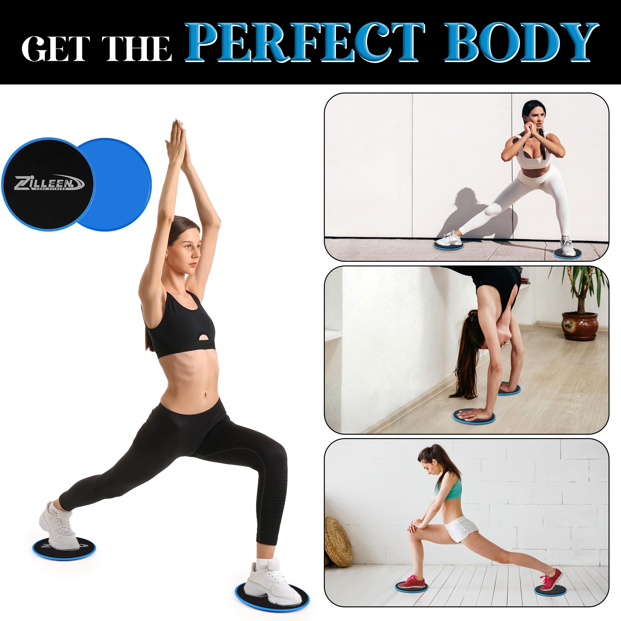 ZILLEEN Deslizadores de ejercicio para entrenar, discos azules de fitness para pilates, mujeres y hombres, paquete de 10