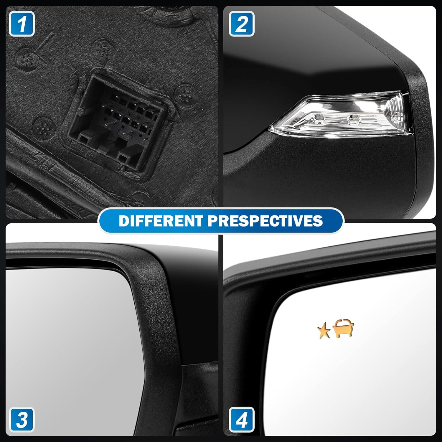 Left Driver Side Mirror Compatible with Chevy Malibu 2016 2017 2018 2019 2020 2021 2022, Rear View Mirror with Blind Spot Detection/Memory/Heated/Turn Signal Light/Manual Folding (12Pins, Gloss Black)